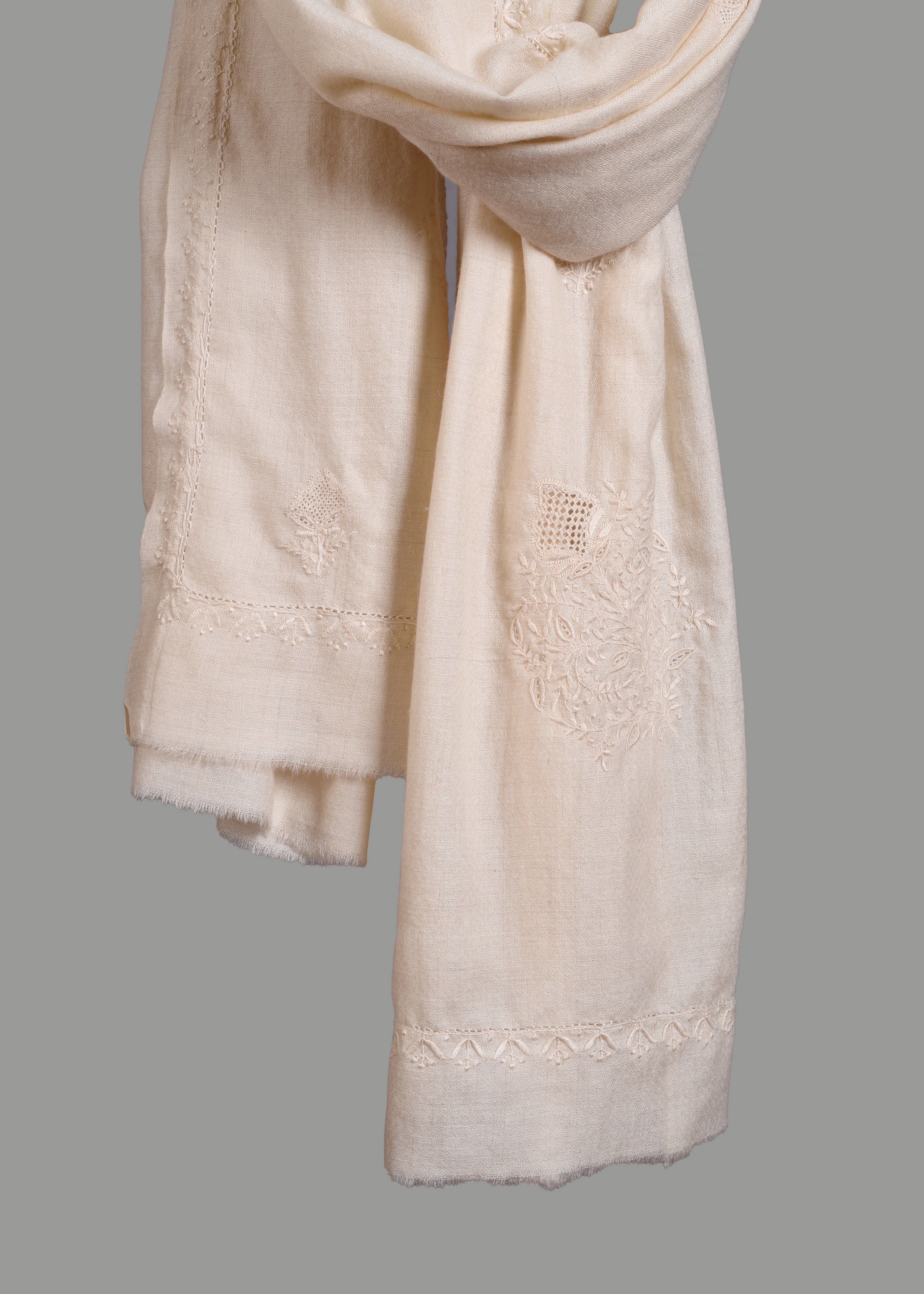 Handwoven & Handspun Pure Pashmina Shawl – Ivory Texture