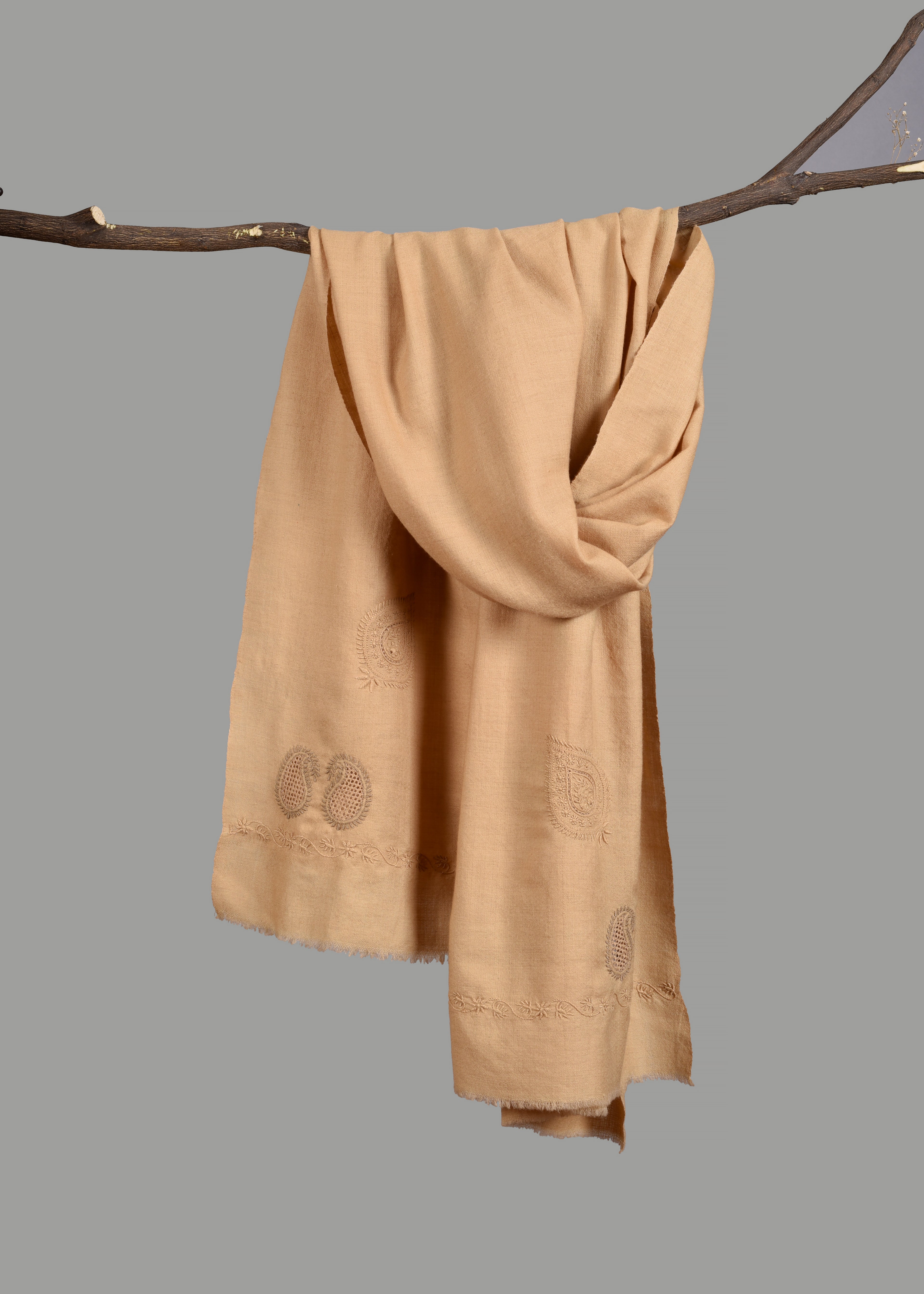 Handwoven & Handspun Pure Pashmina Shawl – Framed Twin Motifs