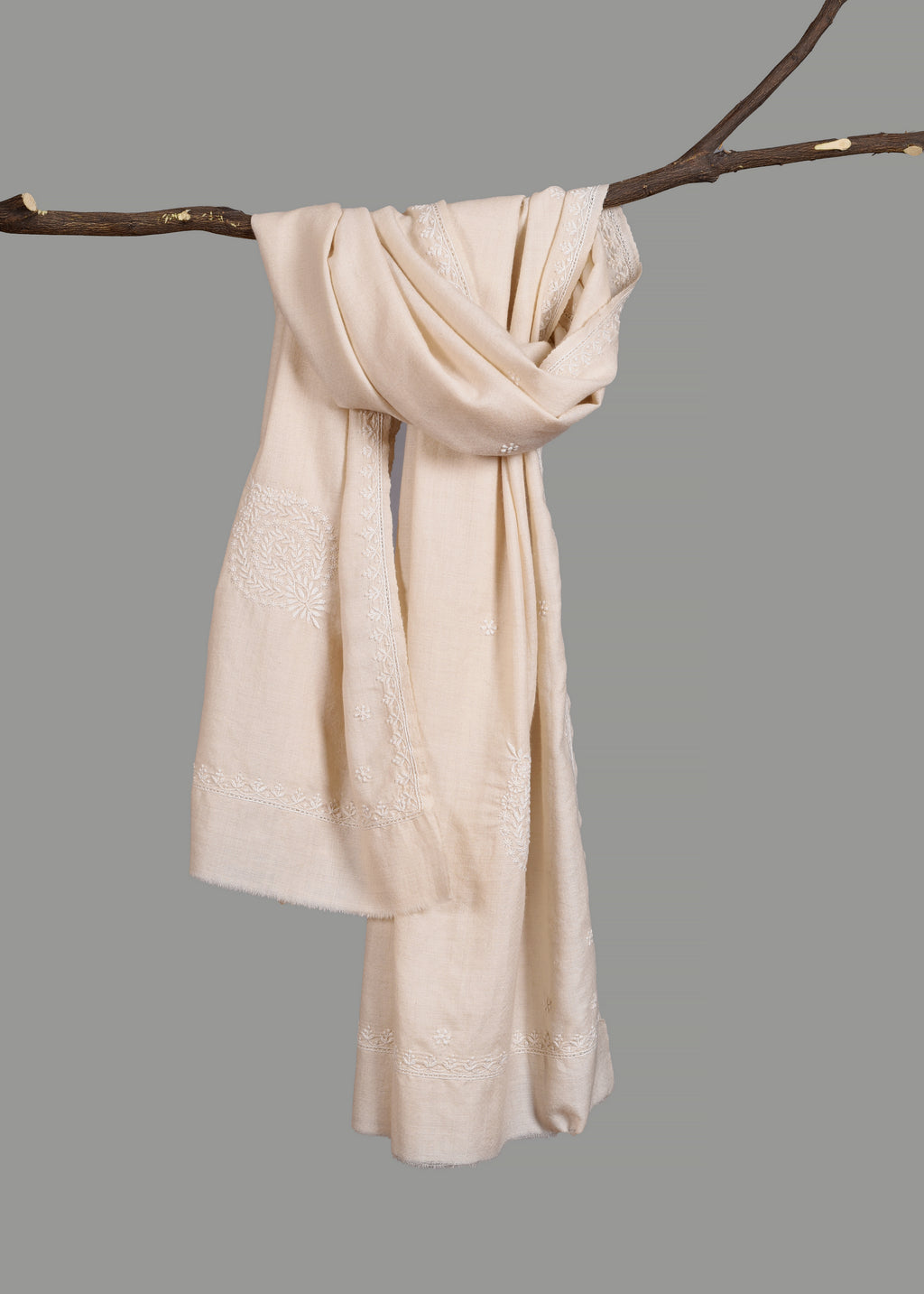 Handwoven & Handspun Pure Pashmina Shawl – Ivory Thread Garden