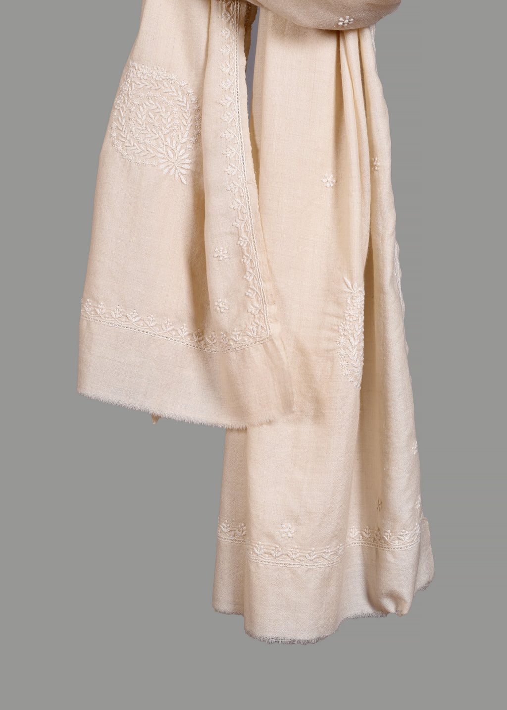 Handwoven & Handspun Pure Pashmina Shawl – Ivory Thread Garden
