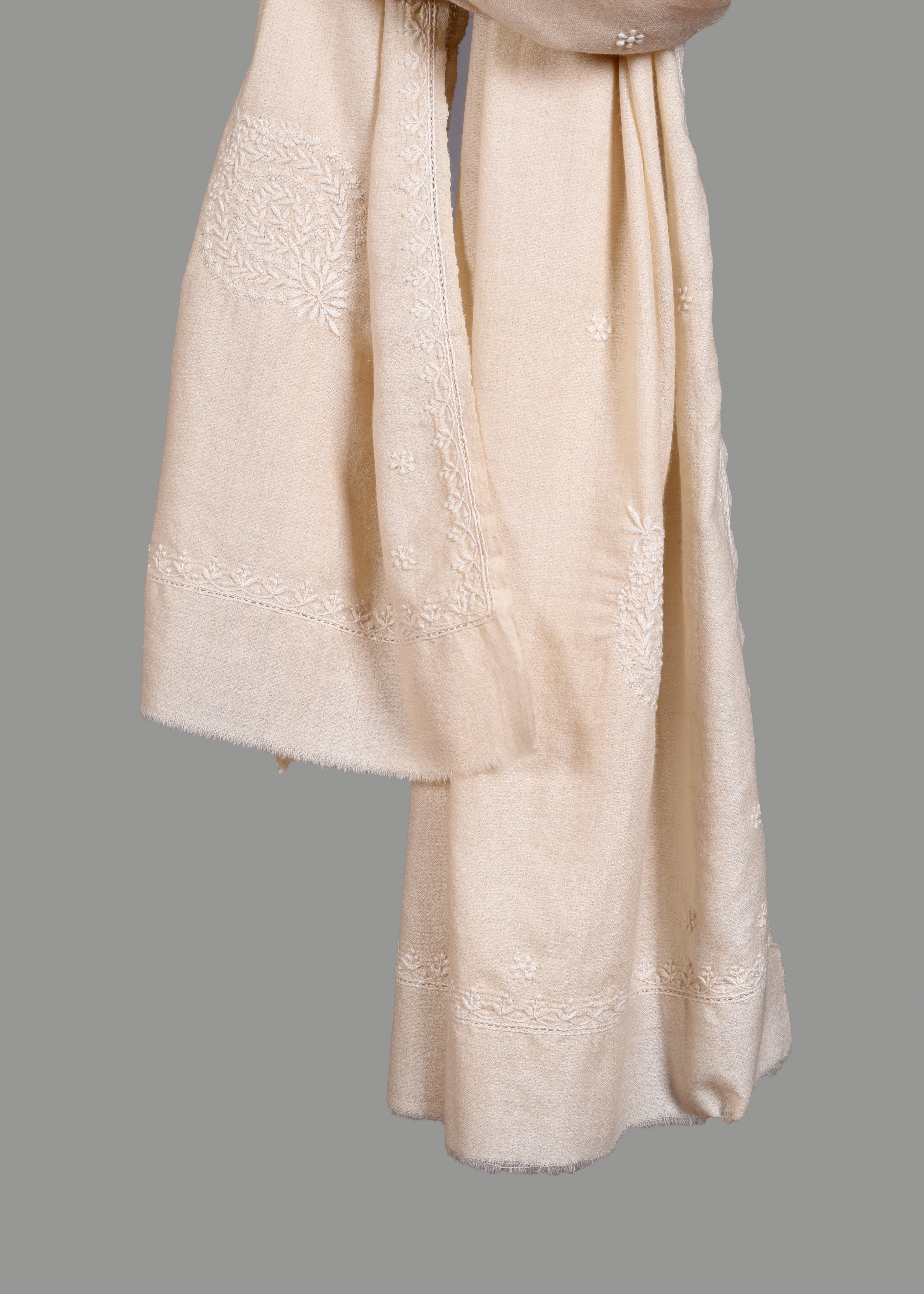 Handwoven & Handspun Pure Pashmina Shawl – Ivory Thread Garden