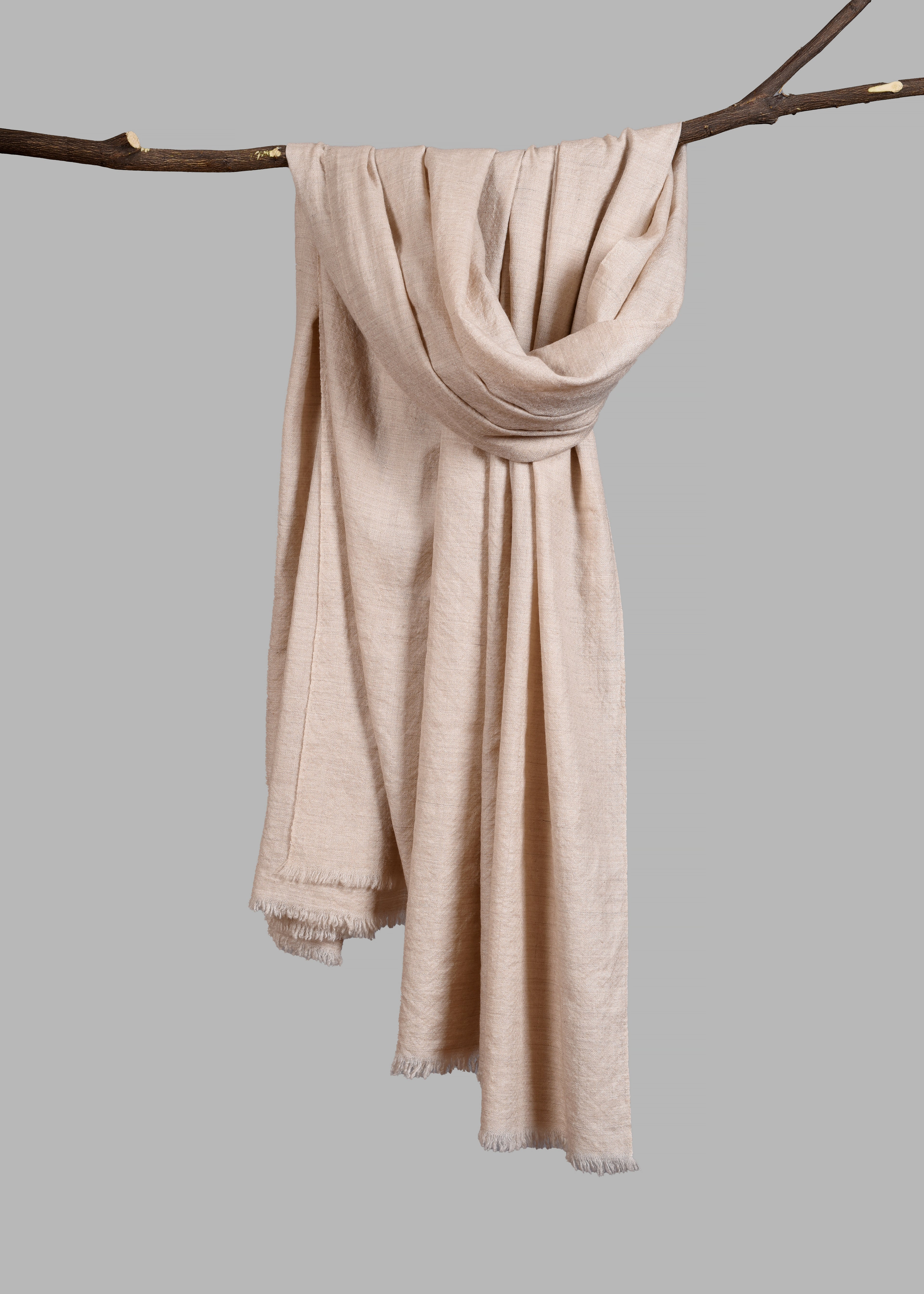Handwoven & Handspun Pure Pashmina Mardana Shawl – Feather Ivory