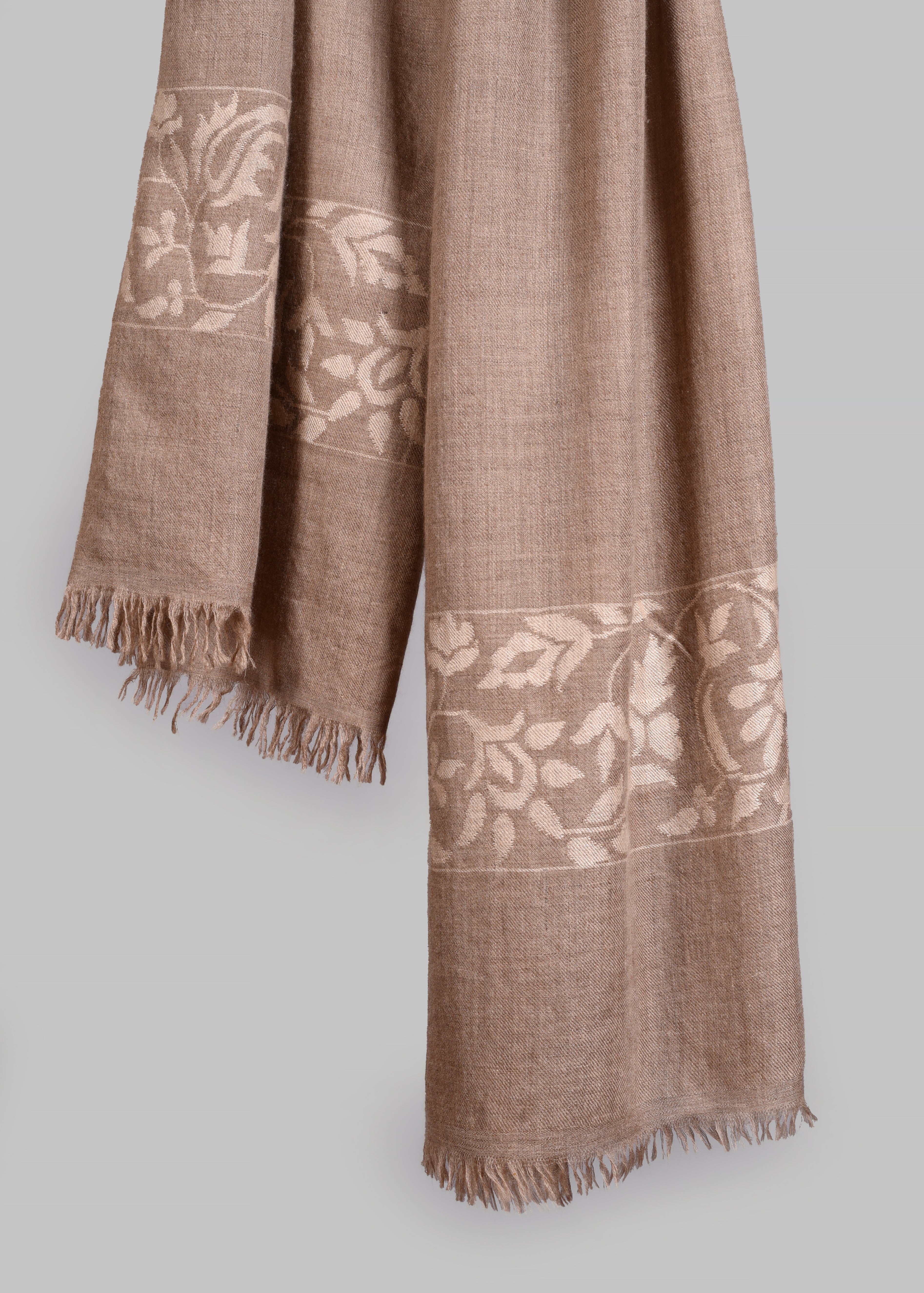 Handwoven Pure Pashmina Kani Stole – Floral Weave Panel