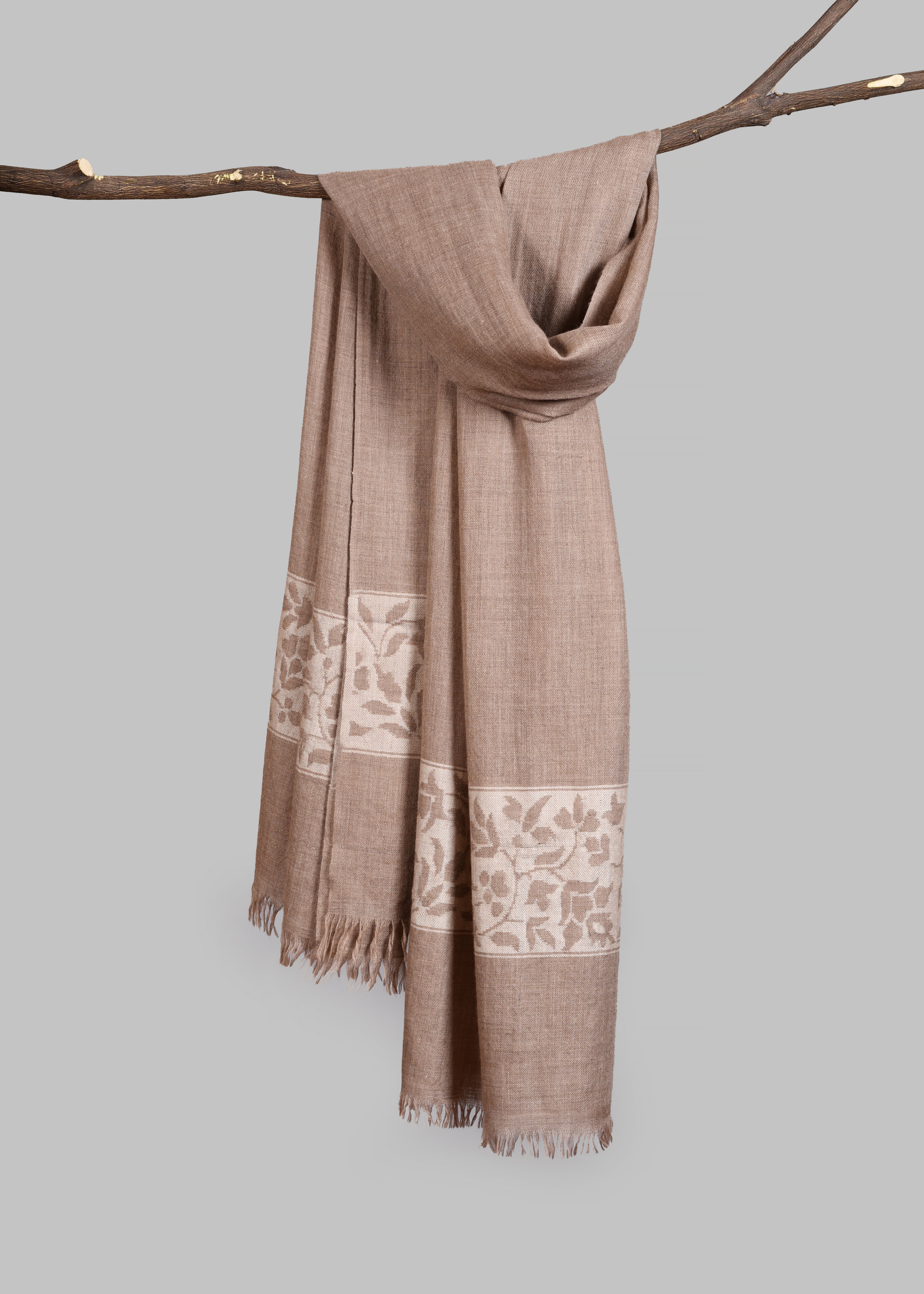 Handwoven Pure Pashmina Kani Stole – Classic Floral Border