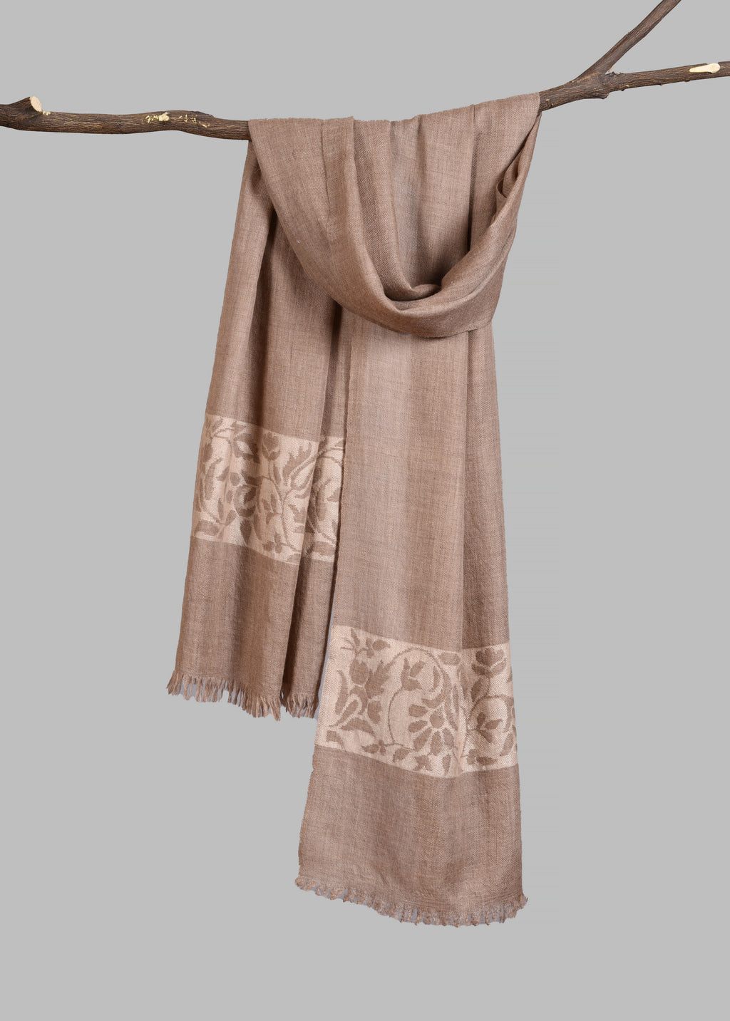 Handwoven Pure Pashmina Kani Stole – Ornamental Vine Border