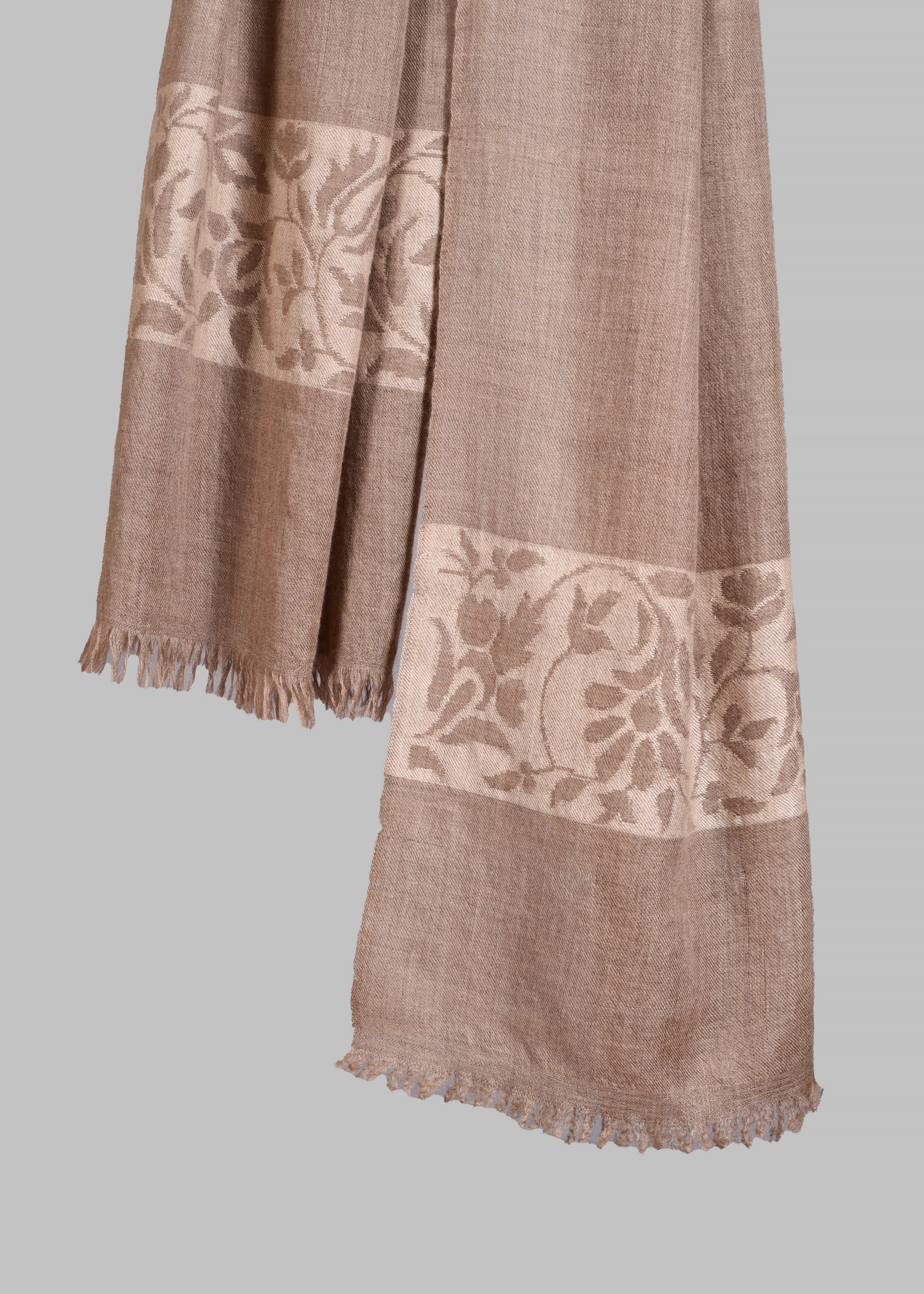 Handwoven Pure Pashmina Kani Stole – Ornamental Vine Border