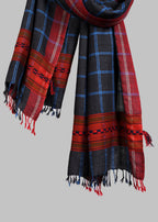 Kullu Handwoven Woollen Stole – Midnight Blue Checks on Black