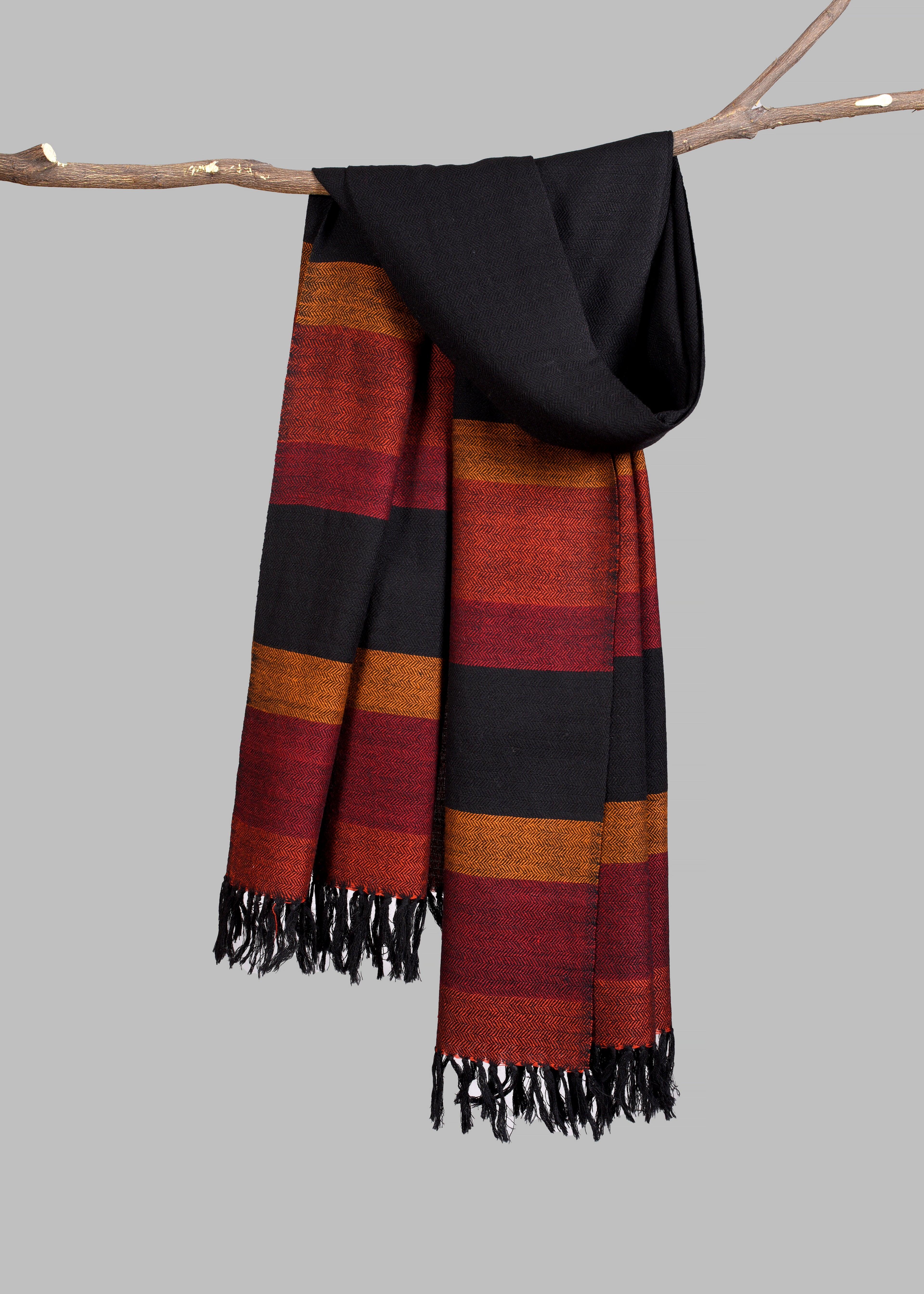 Kullu Handwoven Woollen Stole – Dark Rustic Bands
