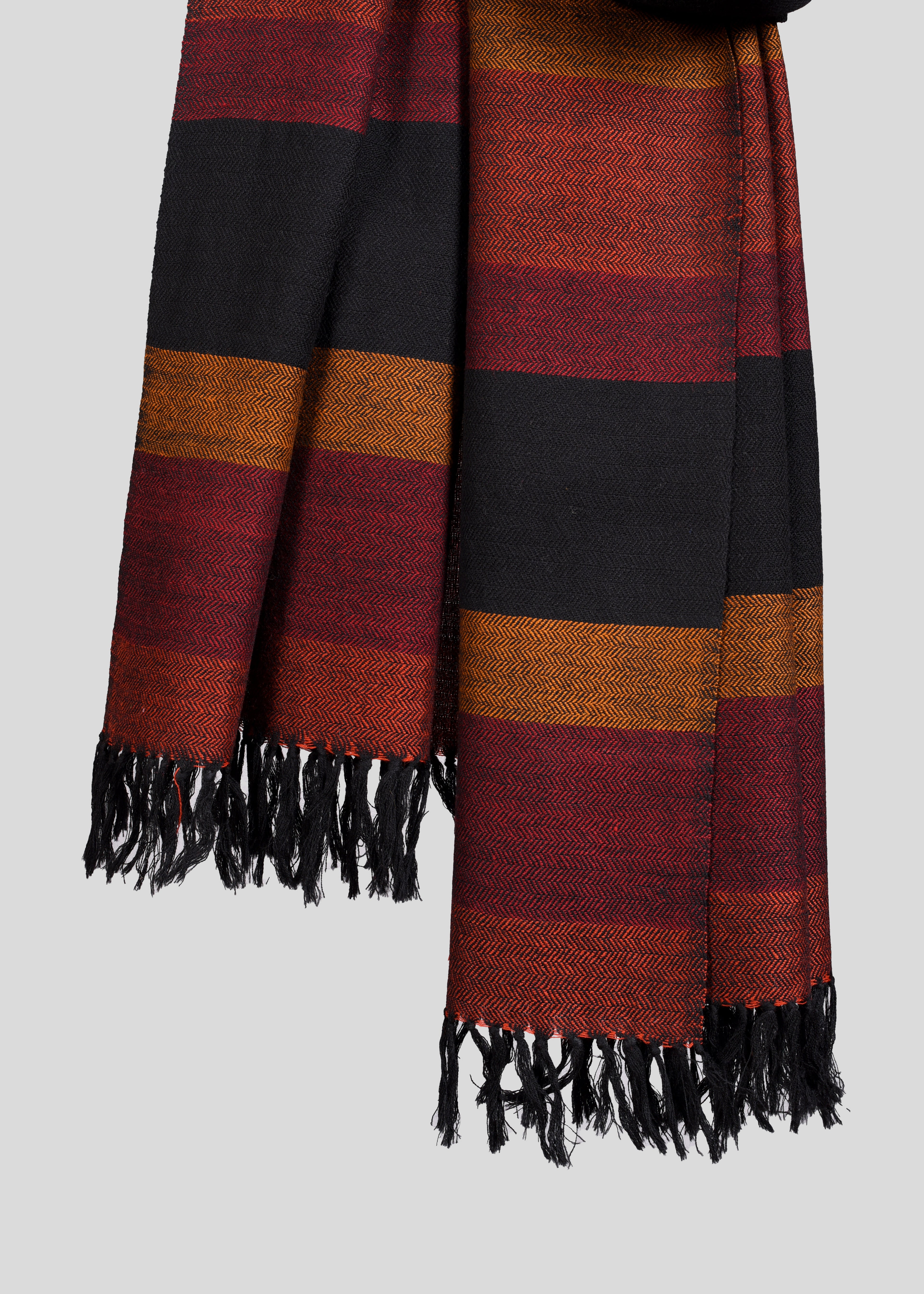 Kullu Handwoven Woollen Stole – Dark Rustic Bands