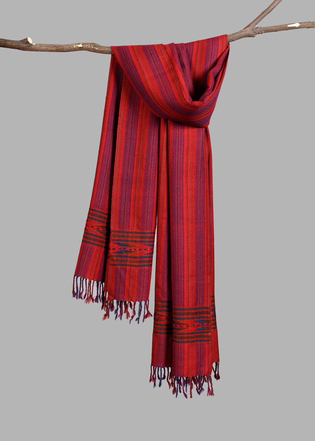 Kullu Handwoven Woollen Stole – Dual tone Crimson Purple