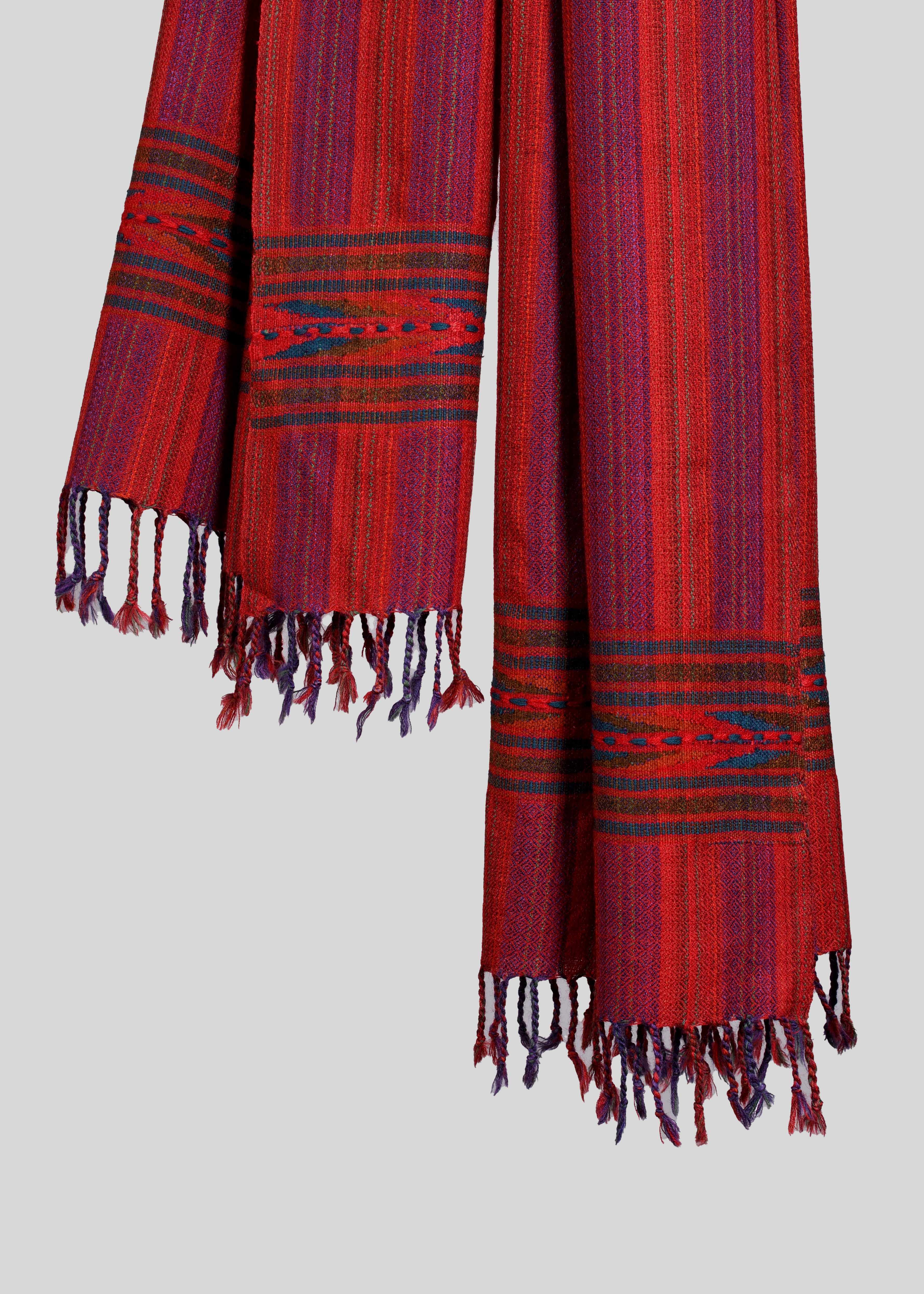 Kullu Handwoven Woollen Stole – Dual tone Crimson Purple