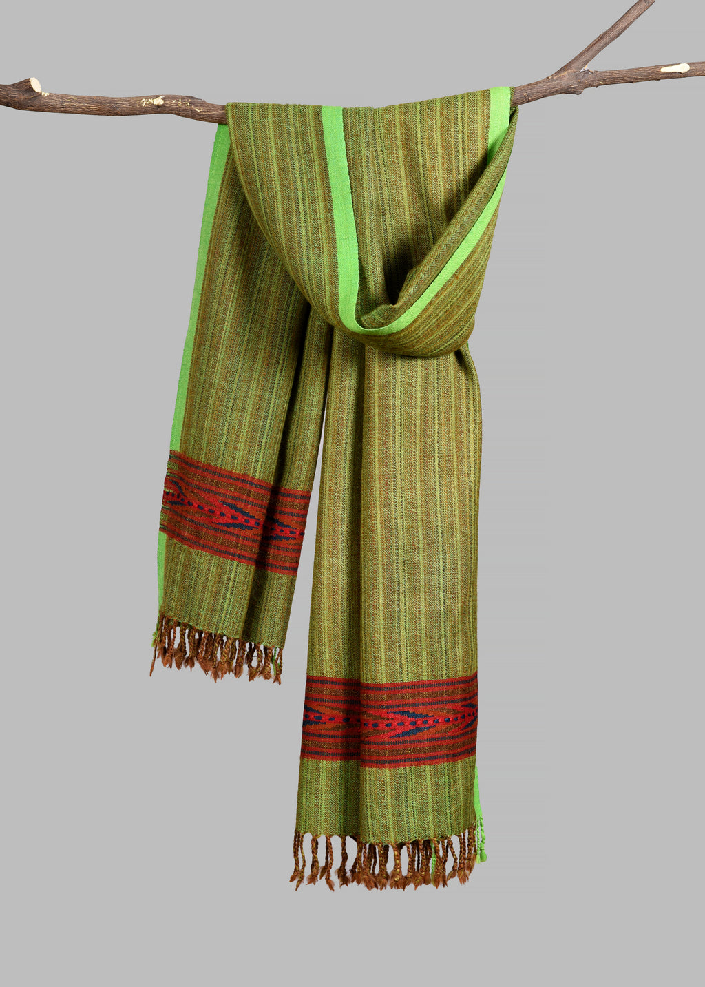 Kullu Handwoven Woollen Stole – Parrot Green