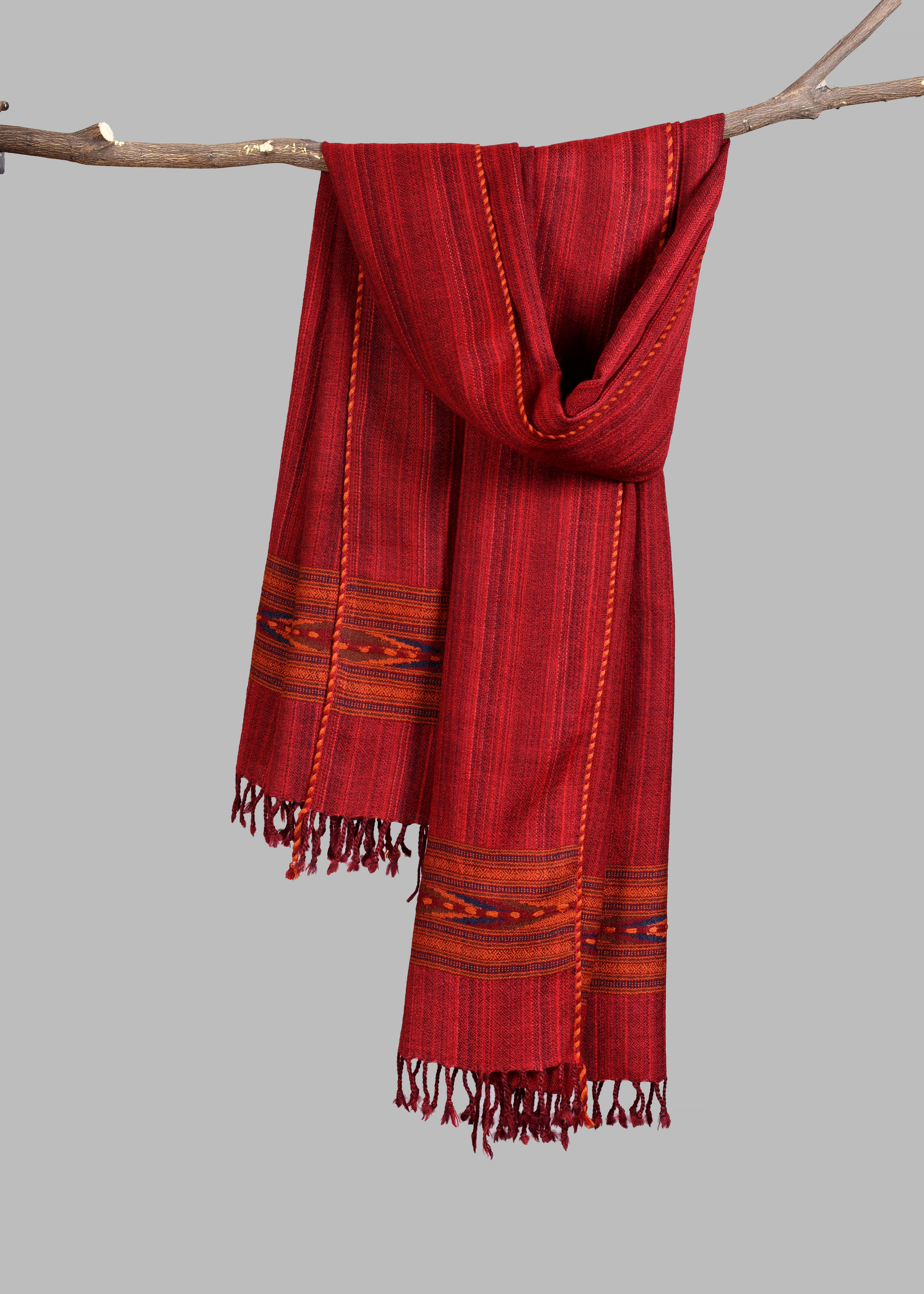 Kullu Handwoven Woollen Stole – Heritage Red