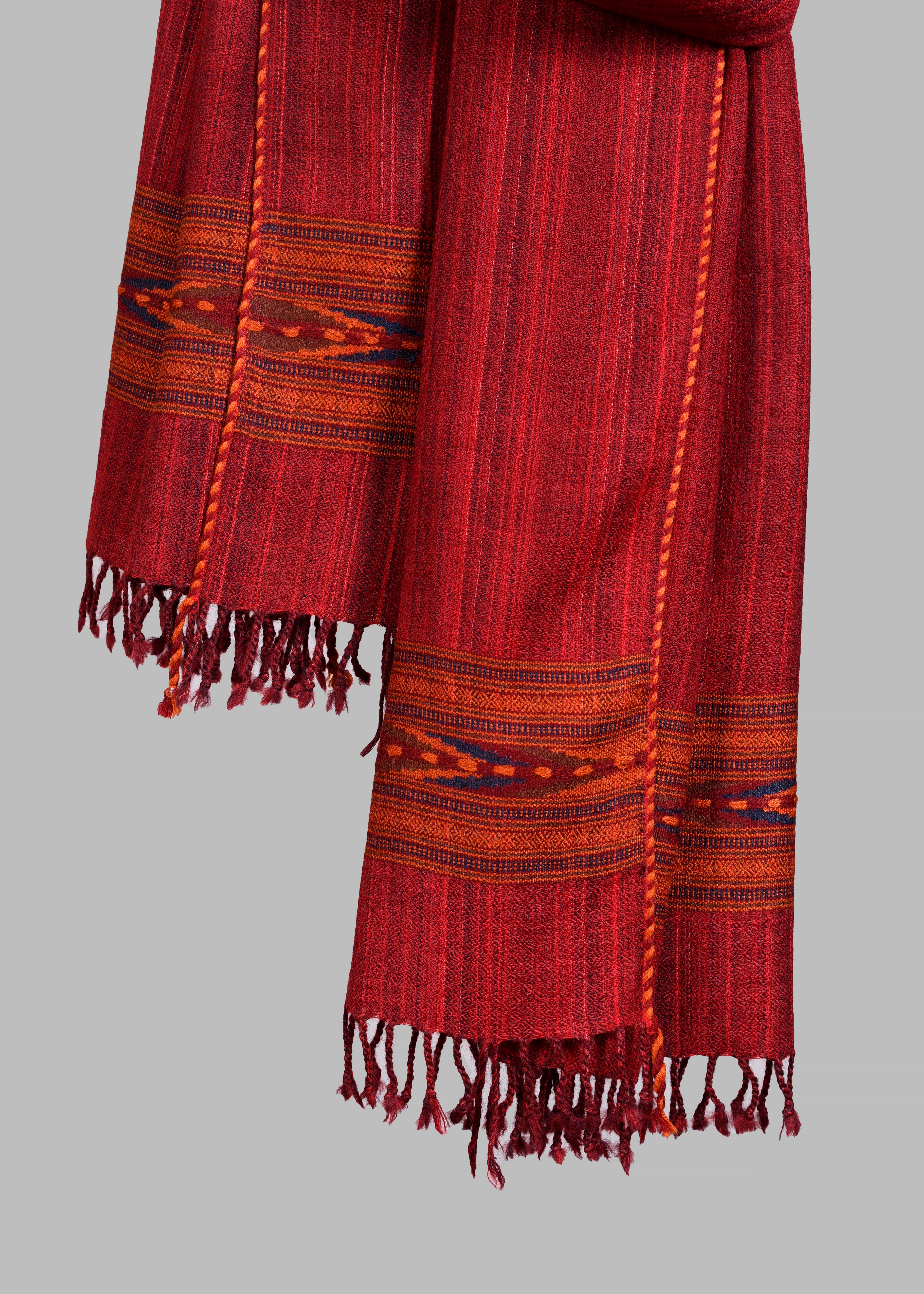 Kullu Handwoven Woollen Stole – Heritage Red