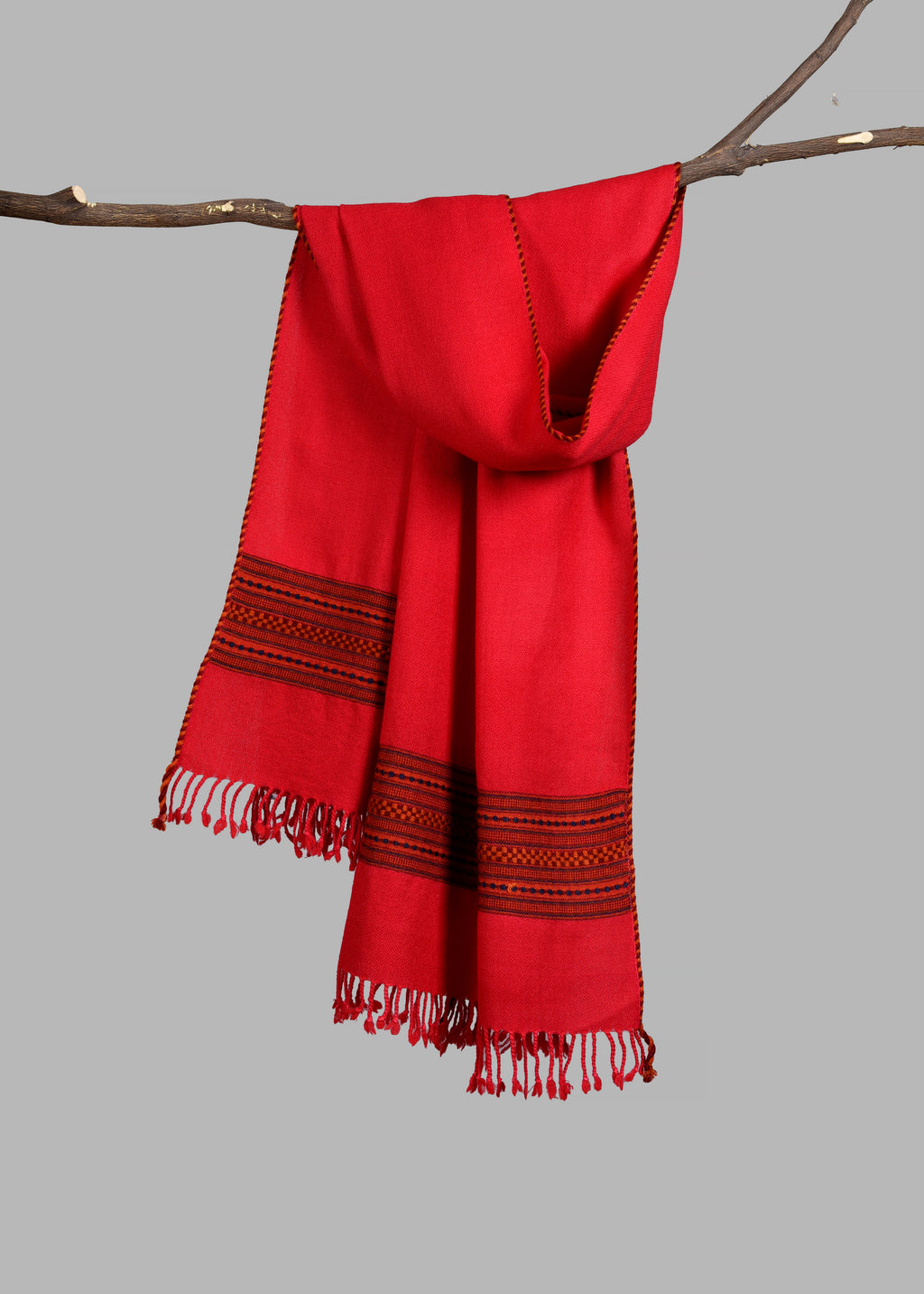 Kullu Handwoven Woollen Stole – Crimson Red