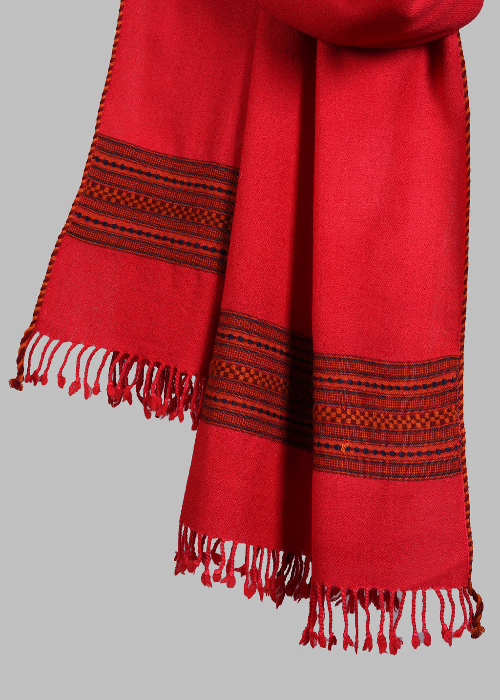 Kullu Handwoven Woollen Stole – Crimson Red