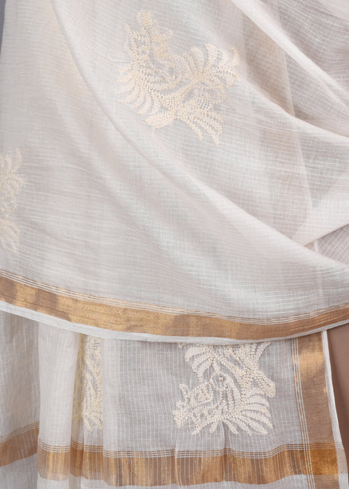 Chikankari Chanderi Dupatta: Ivory Crown