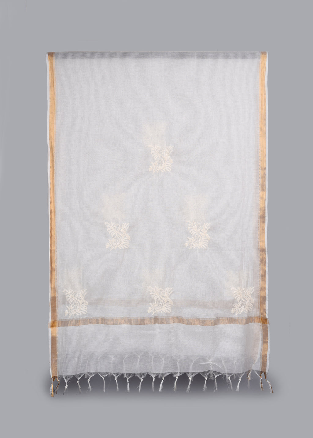 Chikankari Chanderi Dupatta: Ivory Crown