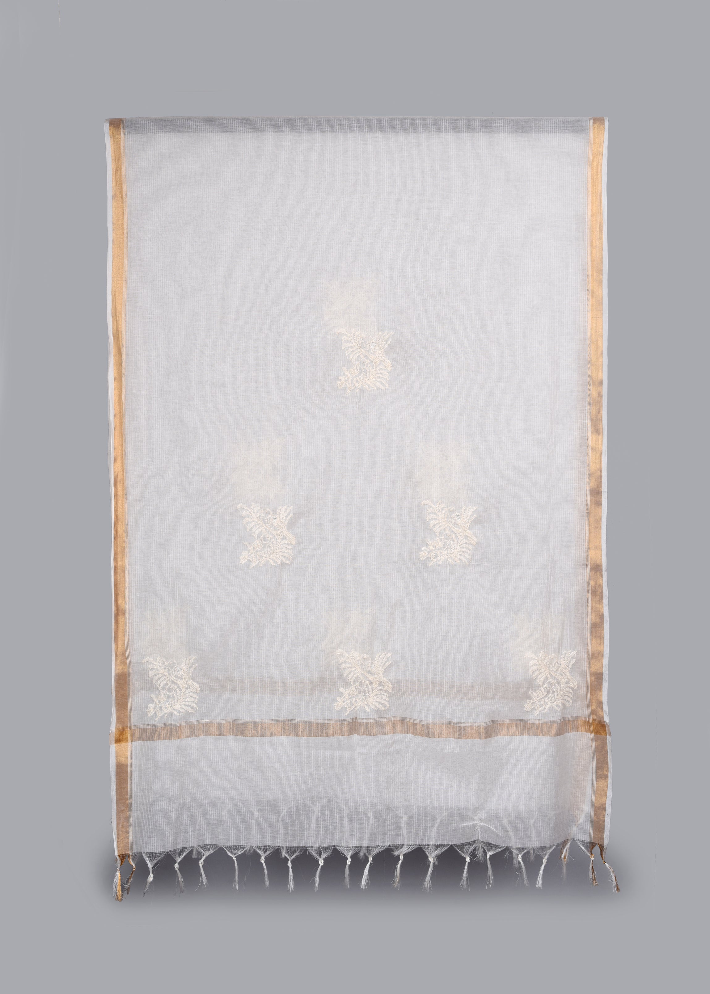 Chikankari Chanderi Dupatta: Ivory Crown