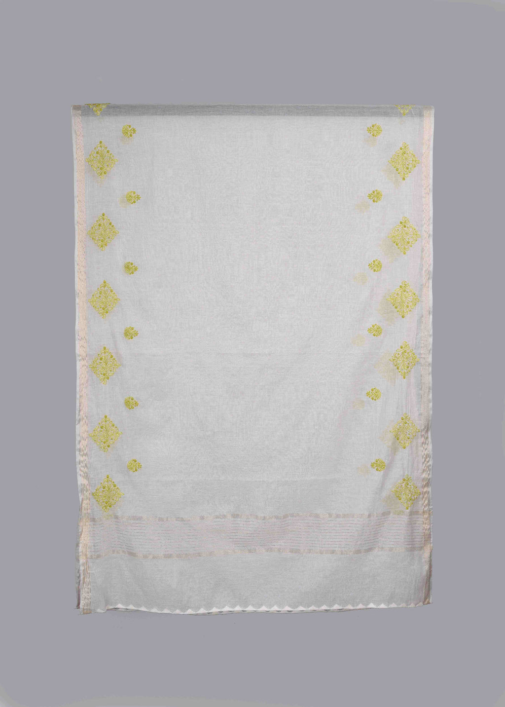 Chikankari Chanderi Dupatta: Lime Heritage