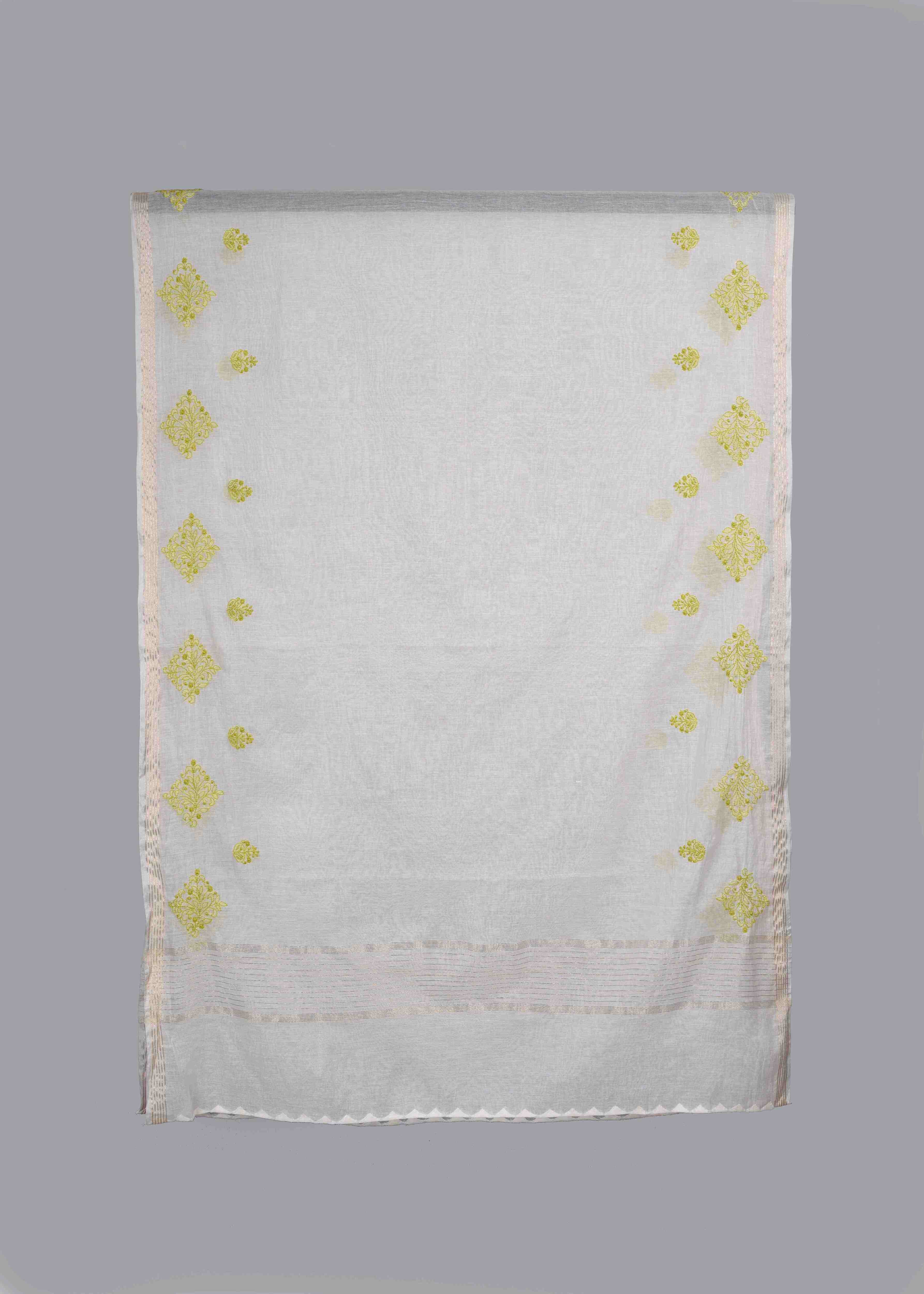 Chikankari Chanderi Dupatta: Lime Heritage