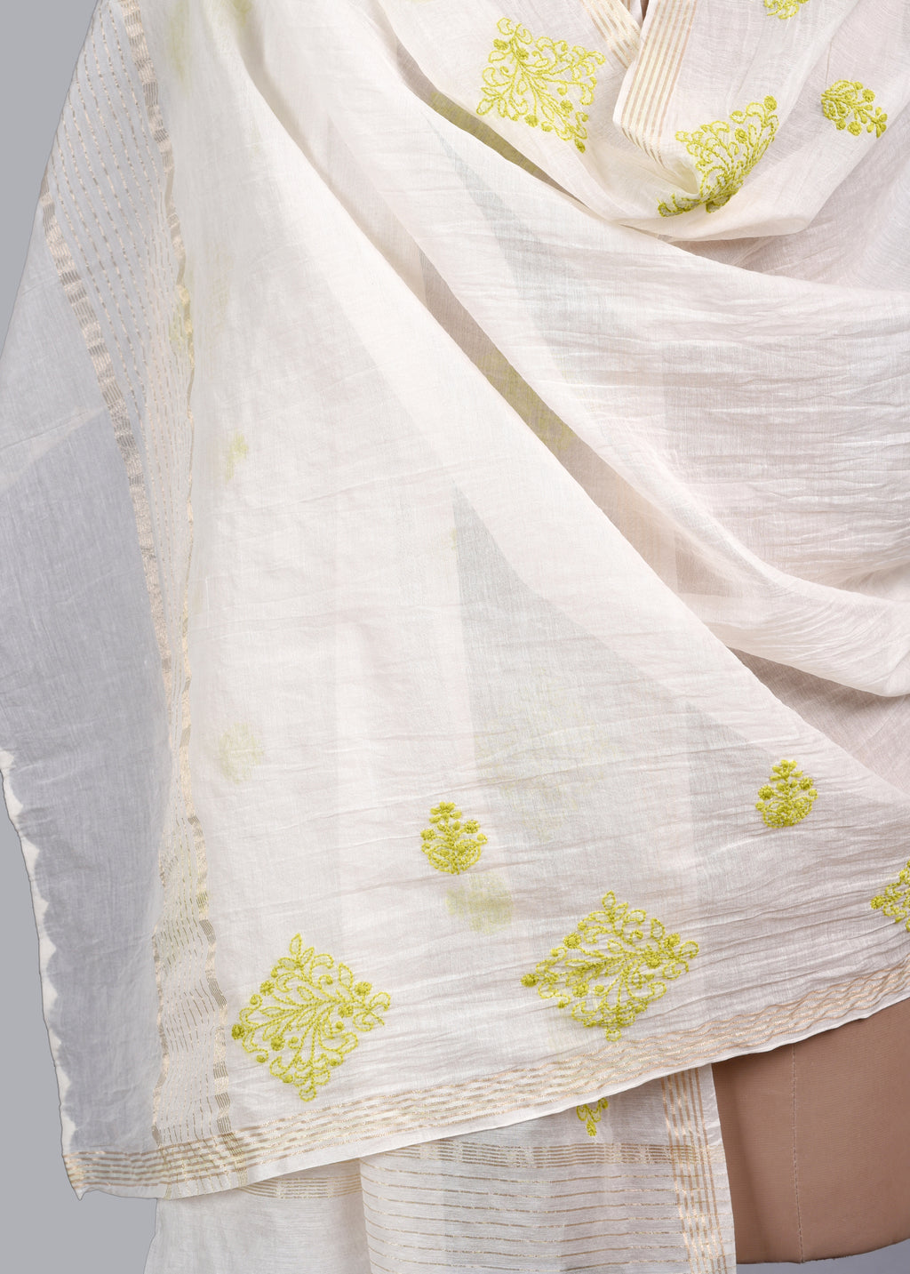 Chikankari Chanderi Dupatta: Lime Heritage