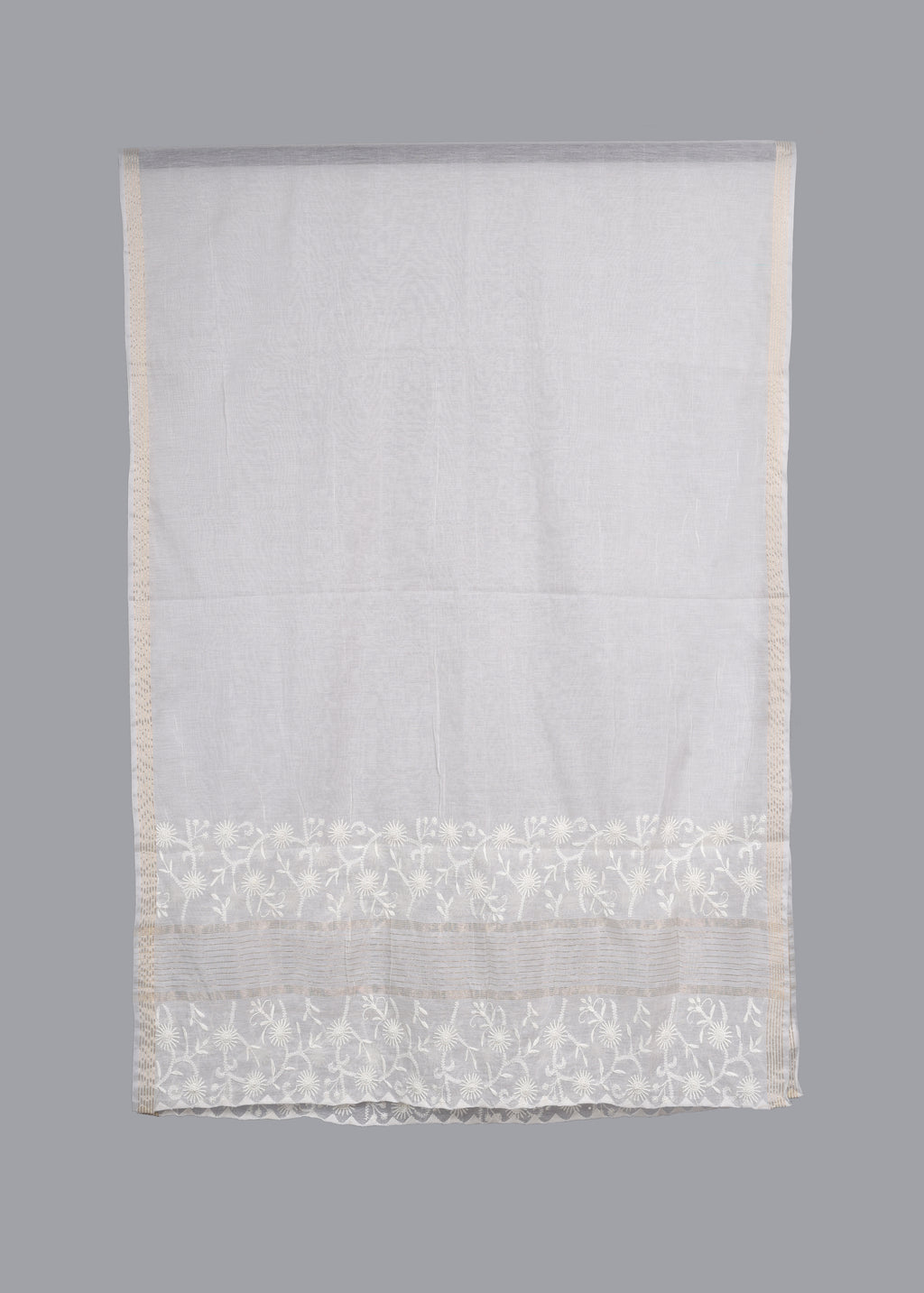 Chikankari Chanderi Dupatta: Ivory Garden