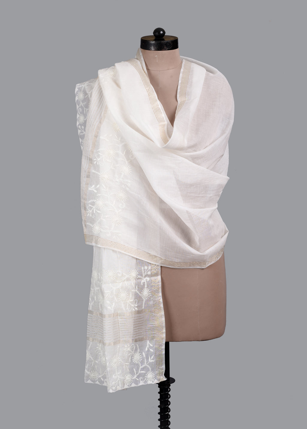 Chikankari Chanderi Dupatta: Ivory Garden