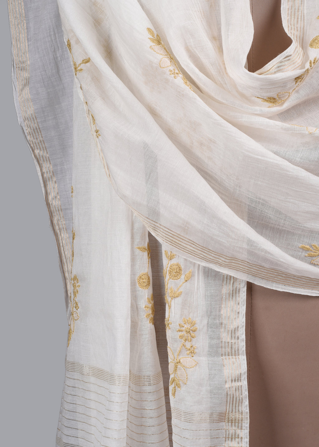 Chikankari Chanderi Dupatta: Golden Jasmine