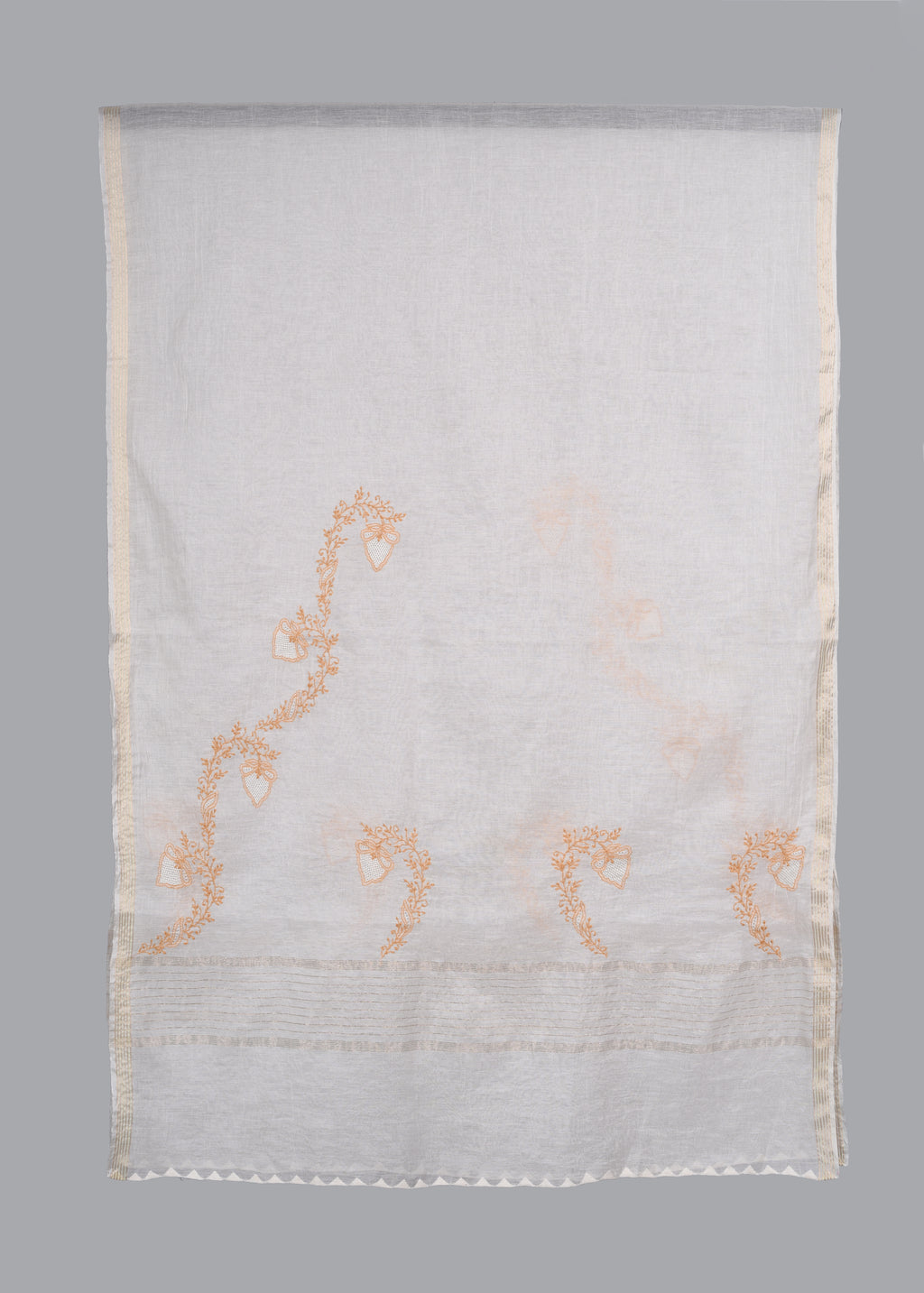 Chikankari Chanderi Dupatta: Peach Meadow