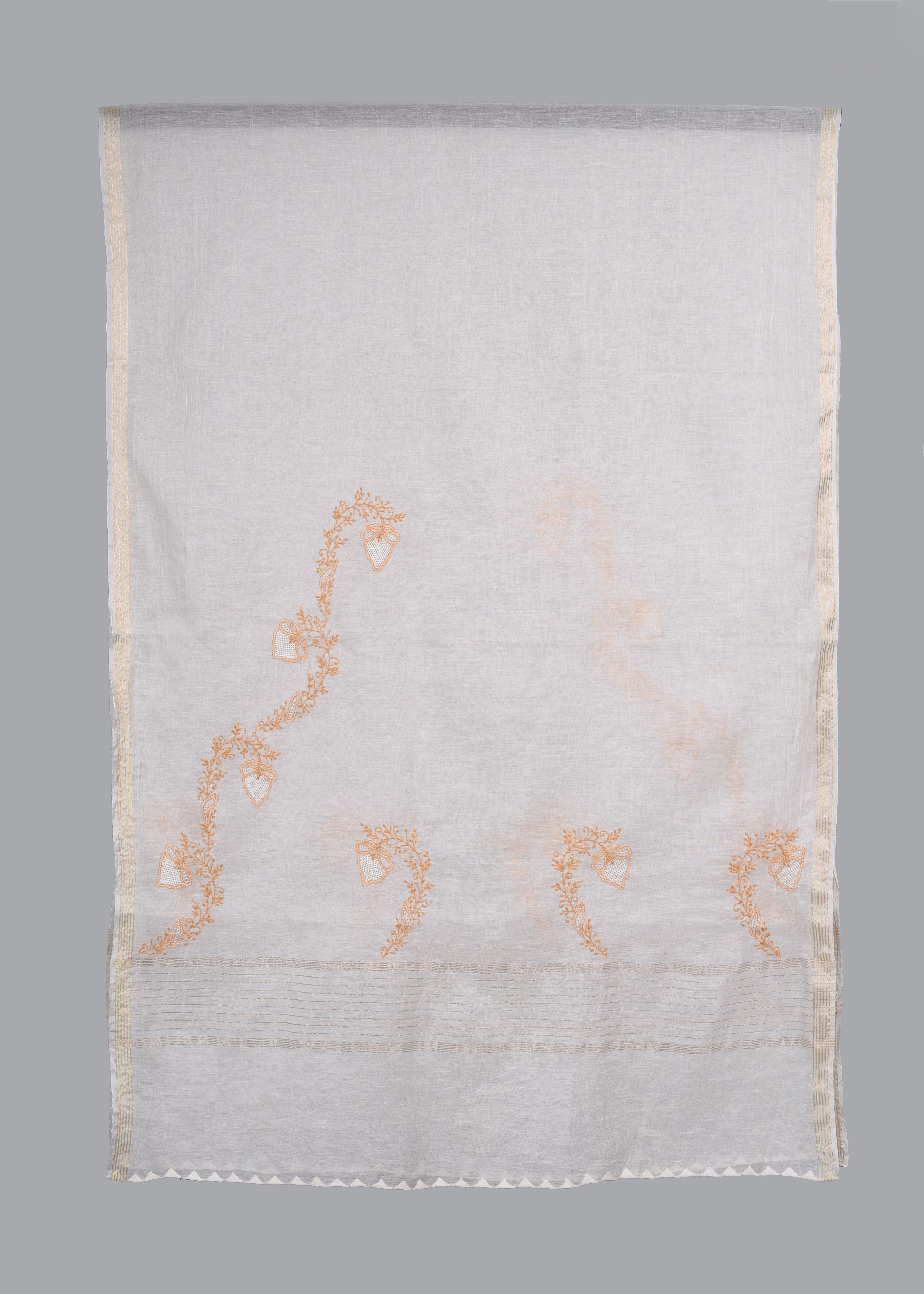 Chikankari Chanderi Dupatta: Peach Meadow