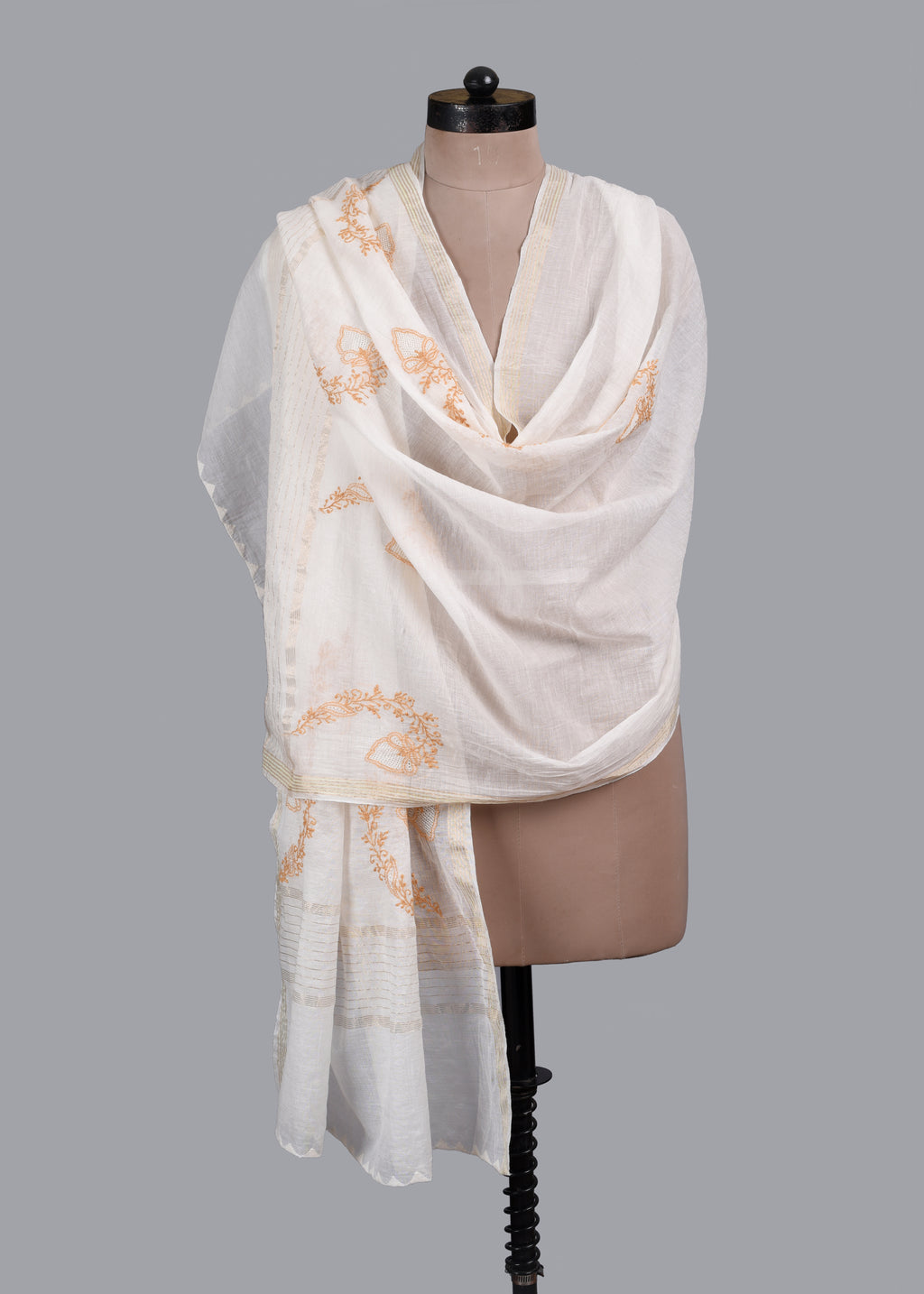 Chikankari Chanderi Dupatta: Peach Meadow