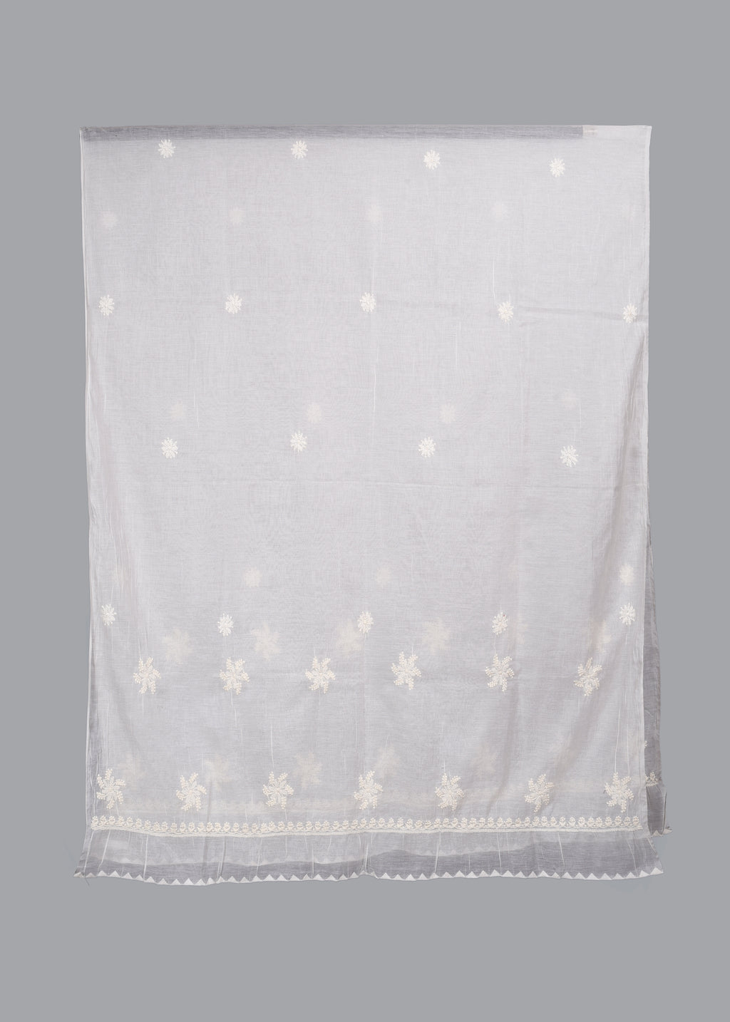 Chikankari Chanderi Dupatta: Ivory Blossom