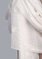 Chikankari Chanderi Dupatta: Ivory Blossom