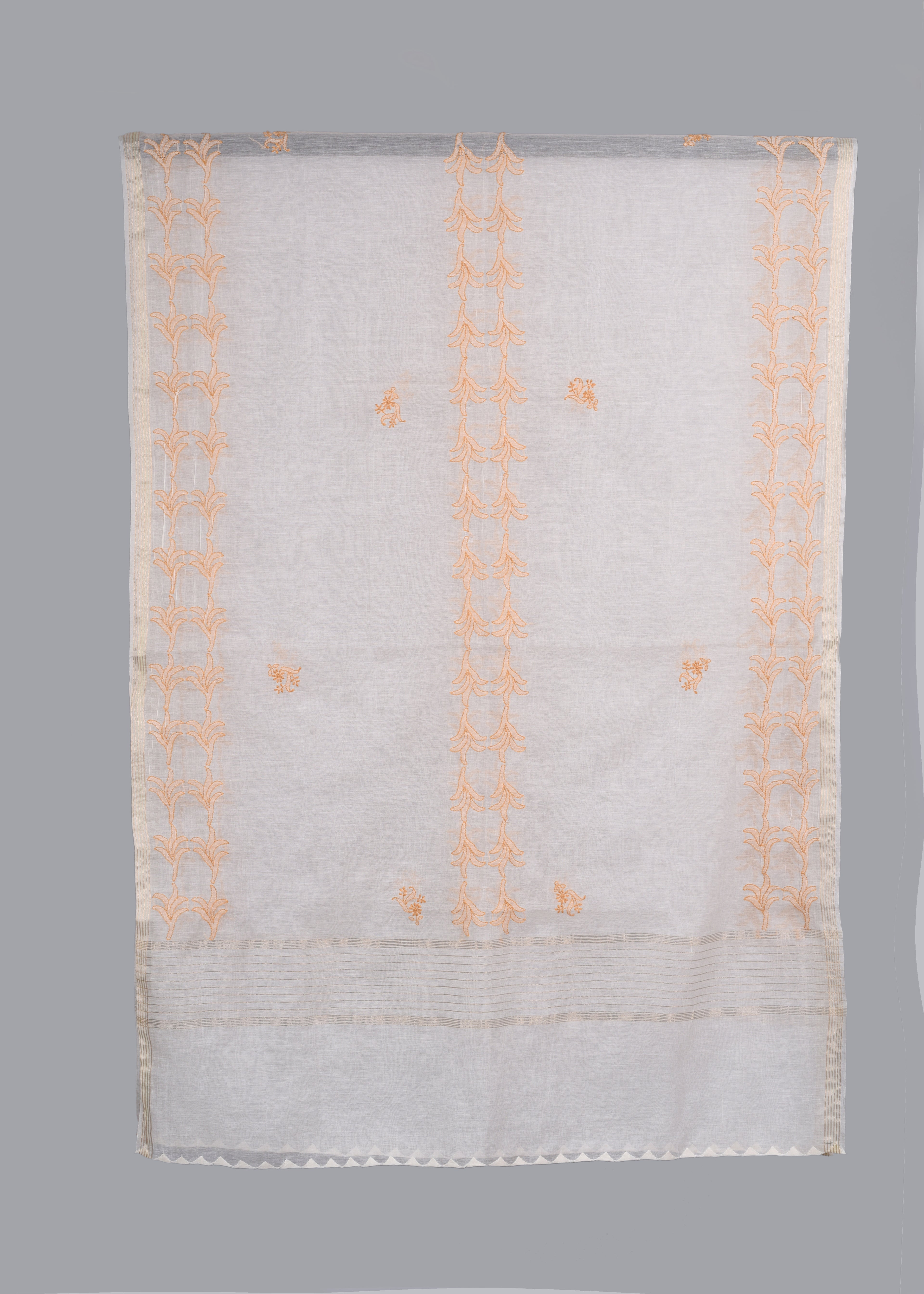 Chikankari Chanderi Dupatta: Peach Vine