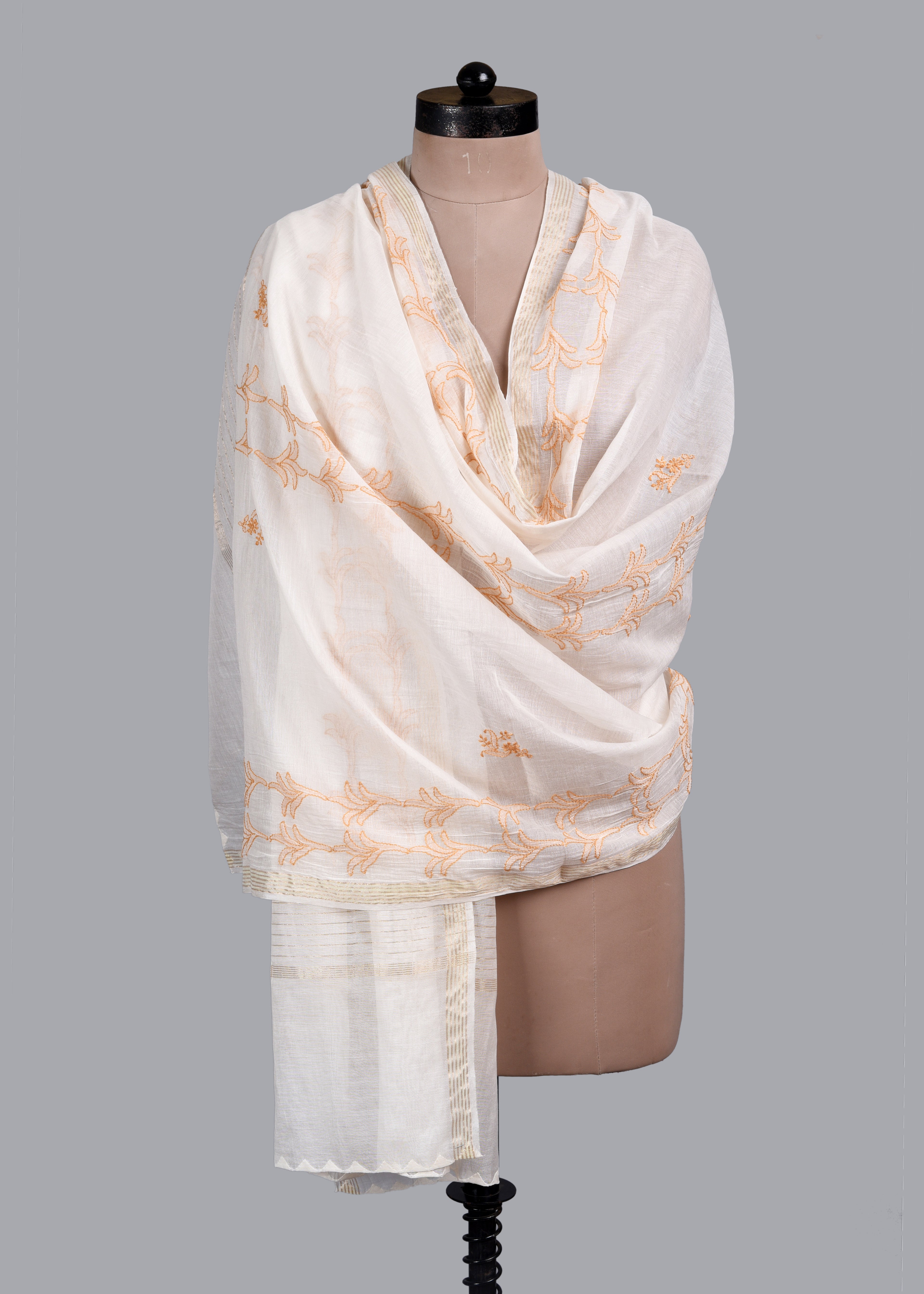 Chikankari Chanderi Dupatta: Peach Vine