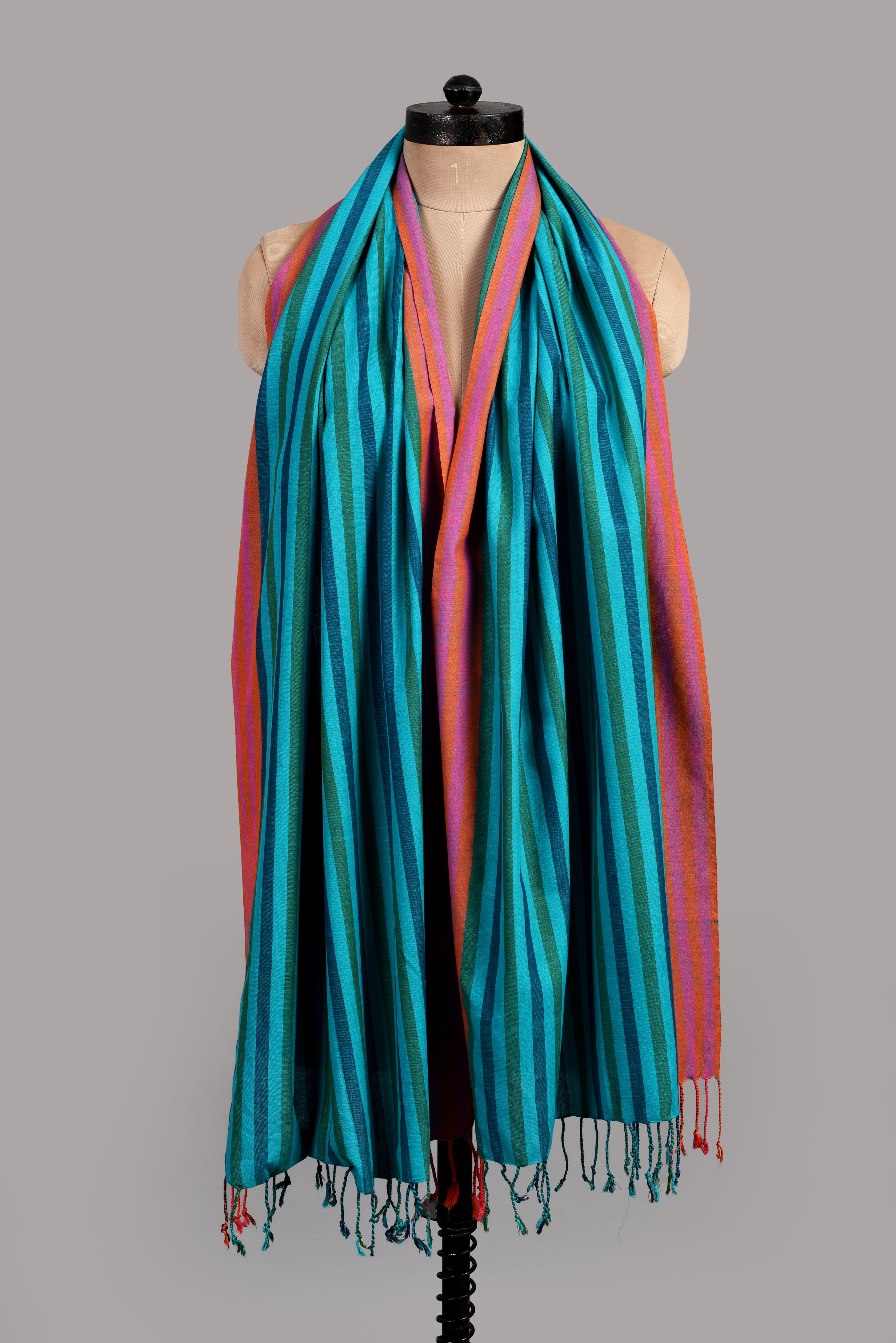 Handwoven Pure Cotton Stole – Peacock Stream
