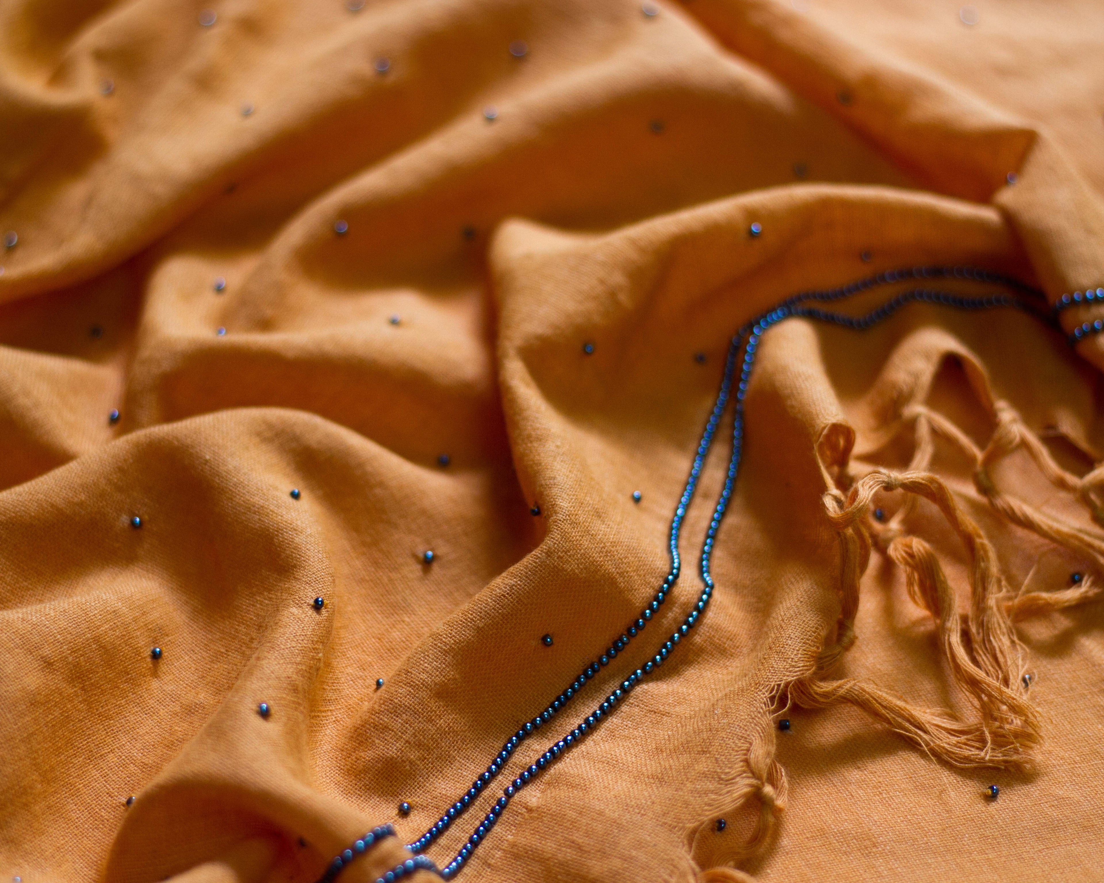 Zardozi Dupatta - Orange Mustard: Grey Beads