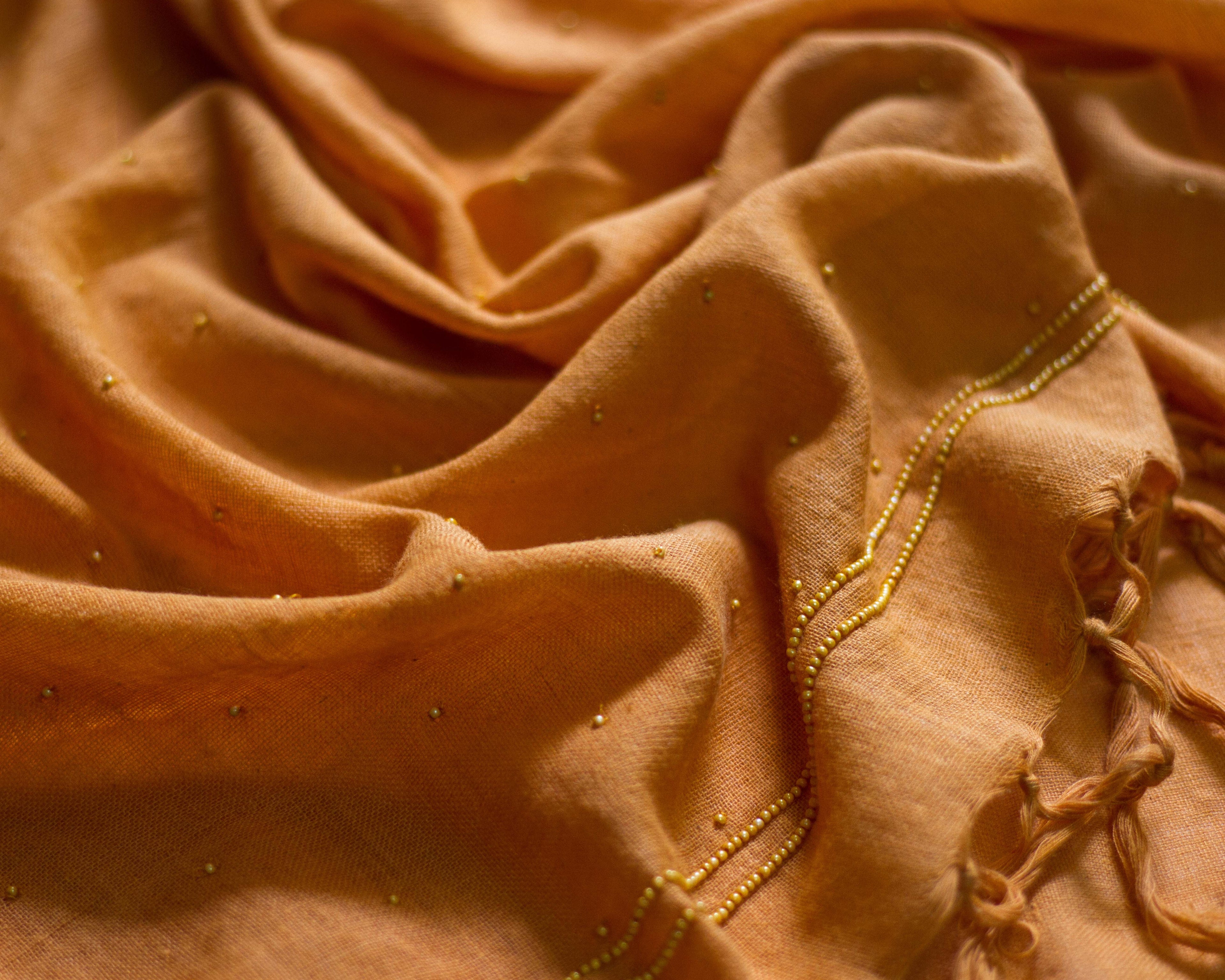 Zardozi Dupatta - Orange Mustard: Orange Beads