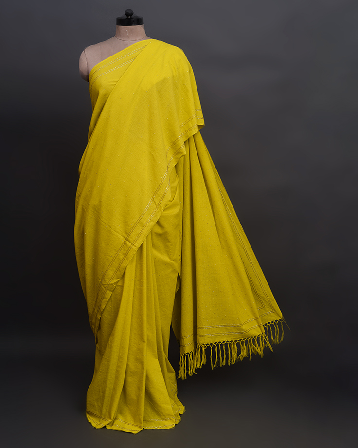 handloom zardozi handembroidered sari with glass beads