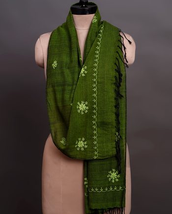 handlooom cotton dupatta chikankari green lucknowi embroidery handmade indian