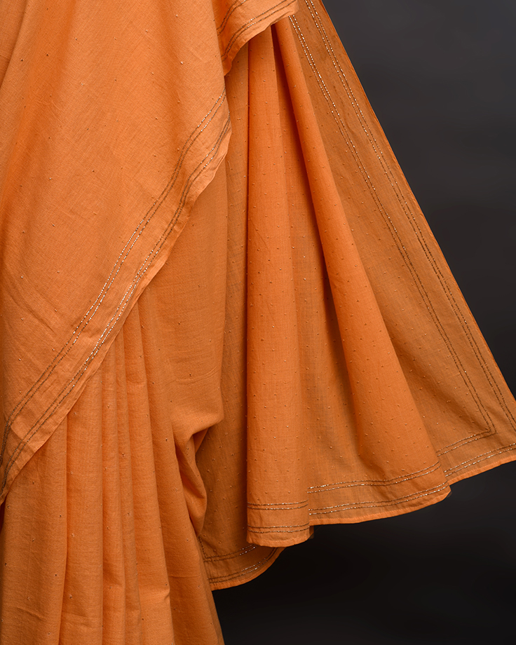 handloom cotton sari ornage colour cotton saree handmade in india