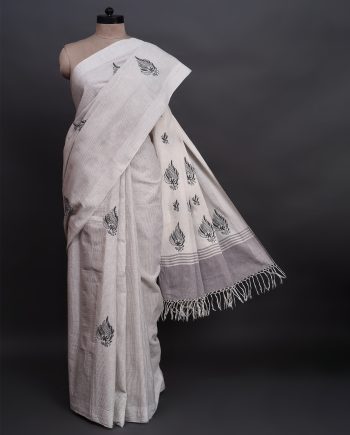 handlooom sari with Lucknowi chikankari embroidery handmade