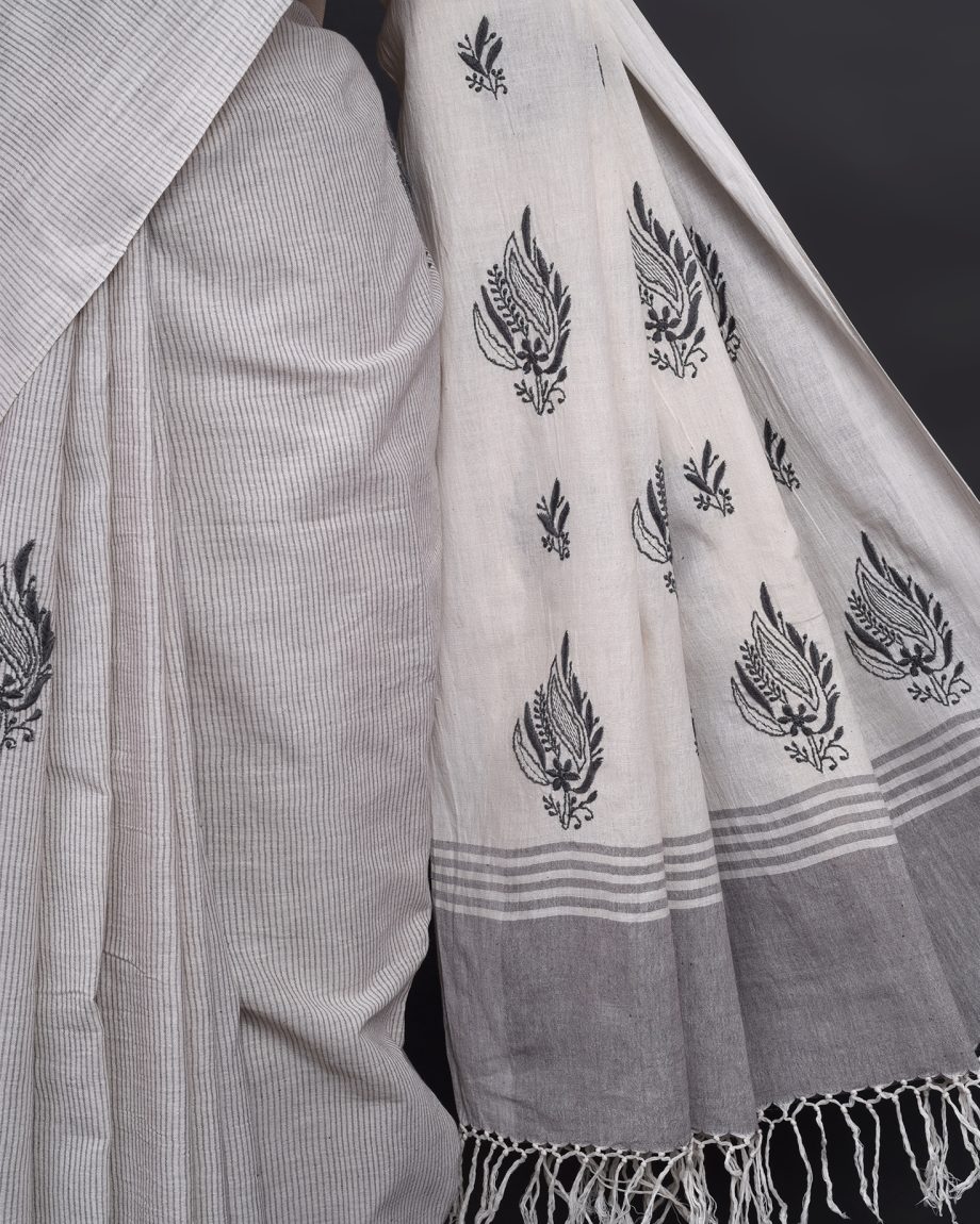 handlooom sari with Lucknowi chikankari embroidery handmade