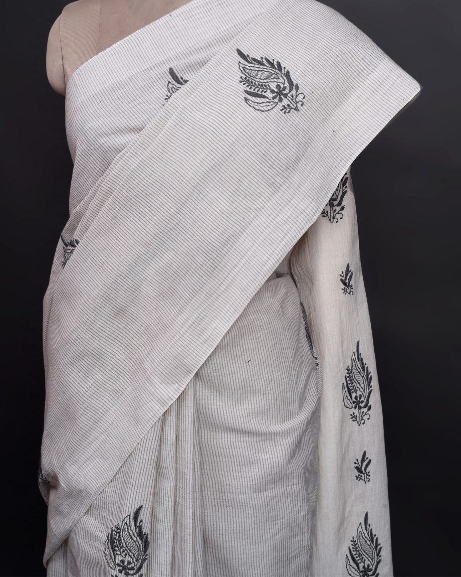 handlooom sari with Lucknowi chikankari embroidery handmade