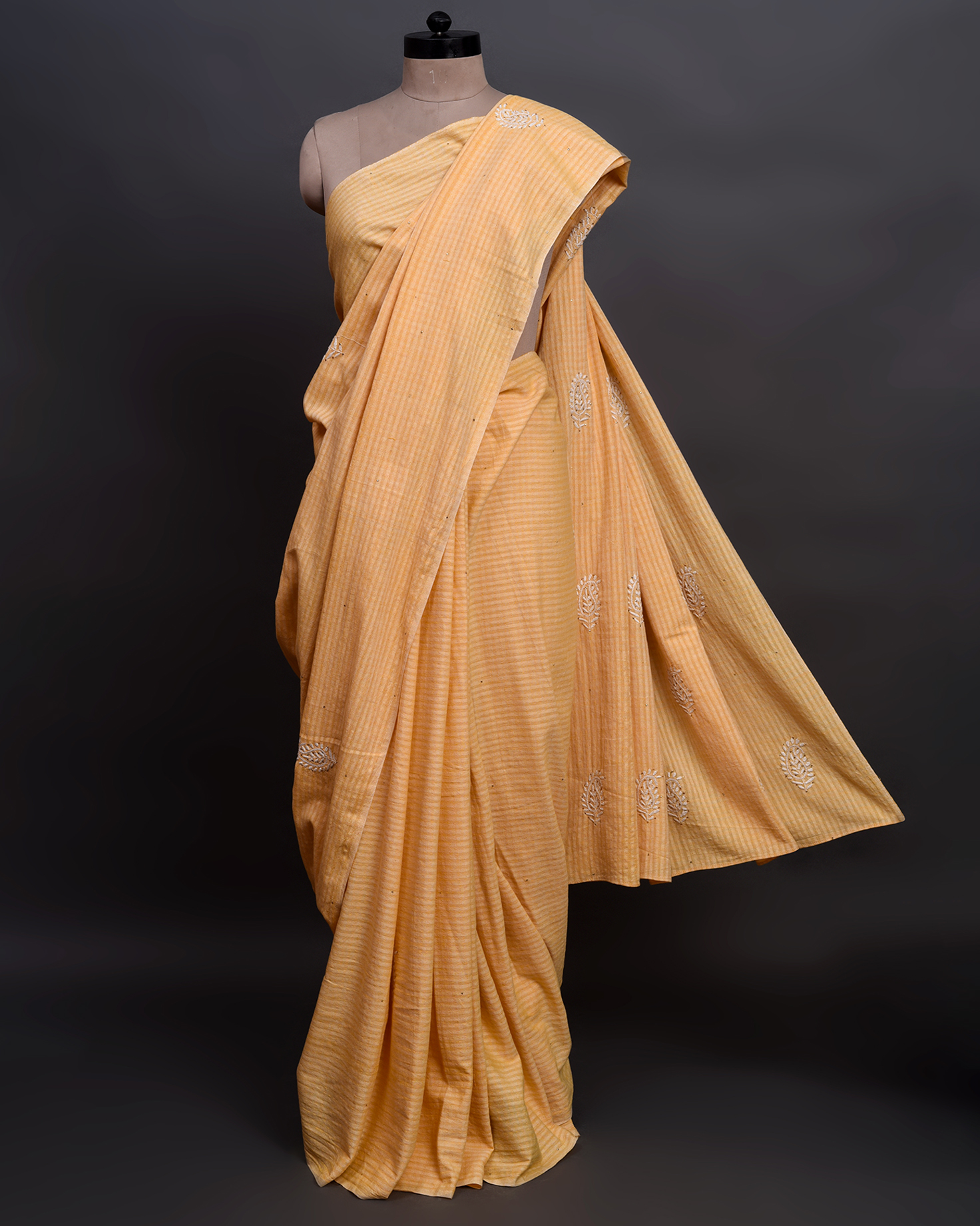 handlooom sari with Lucknowi chikankari embroidery handmade yellow saree