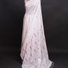 handlooom sari with Lucknowi chikankari embroidery handmade pink white natural