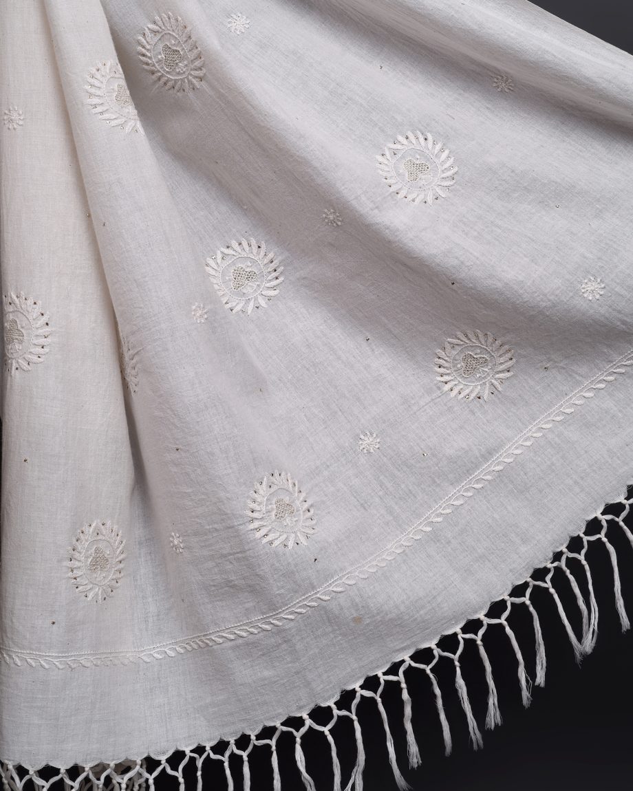 handlooom sari with Lucknowi chikankari embroidery handmade white jaal natural