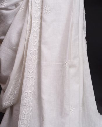 handlooom sari with Lucknowi chikankari embroidery handmade white jaal natural