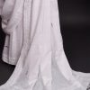 handlooom sari with Lucknowi chikankari embroidery handmade white jaal natural